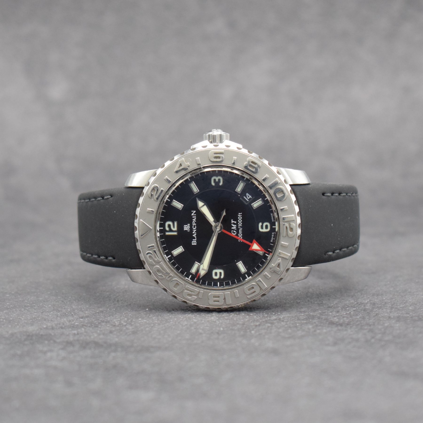 BLANCPAIN GMT Trilogy Collections Herrenarmbanduhr in Stahl, Schweiz lt. orig. Papier verk. 09/1999, Automatik, pol. Geh., beids. drehb. Lünette m. ...