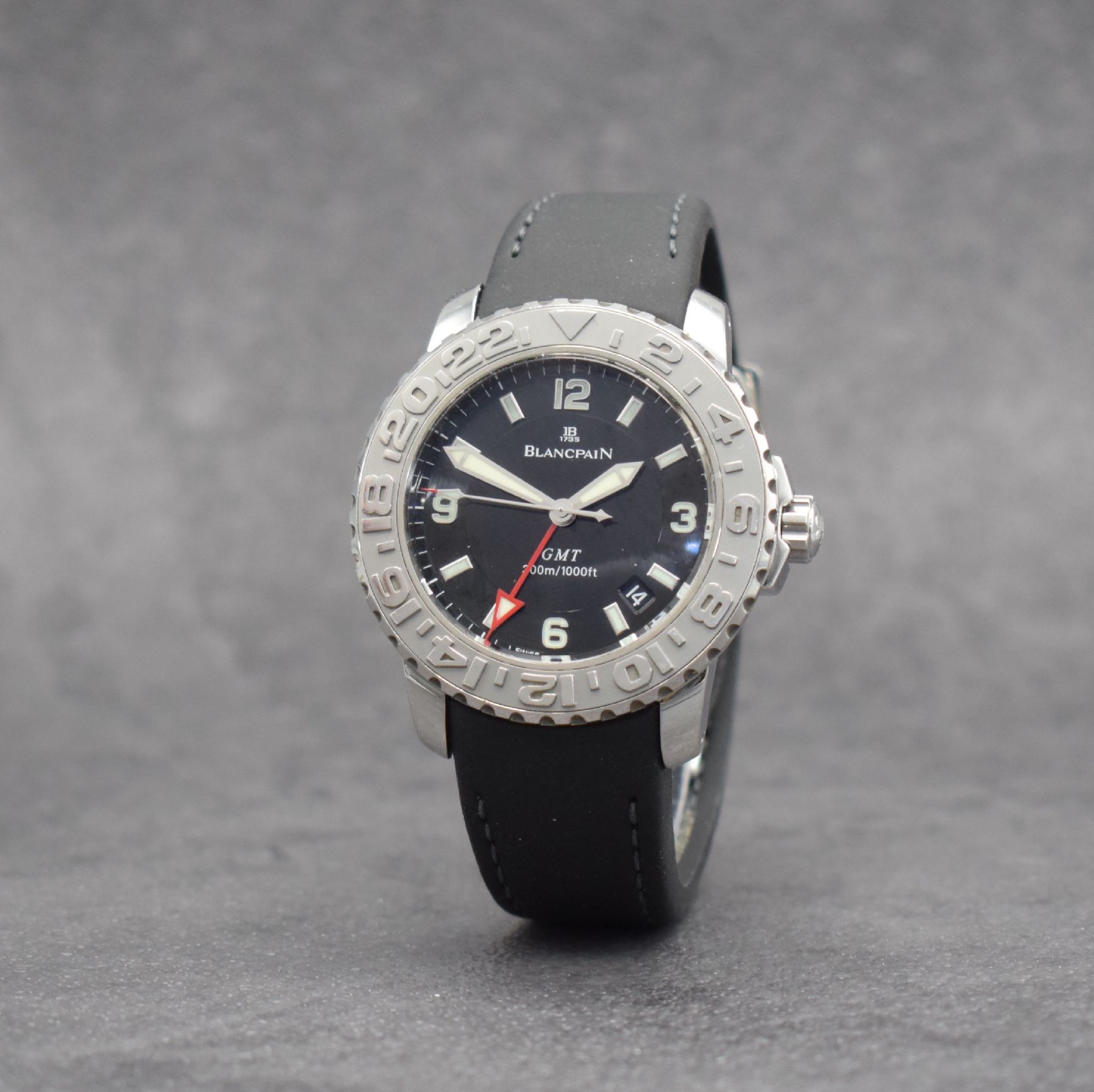 Detail d: BLANCPAIN GMT Trilogy Collections Herrenarmbanduhr in Stahl, Schweiz lt. orig. Papier verk. 09/1999, Automatik, pol. Geh., beids. drehb. Lünette m. ...