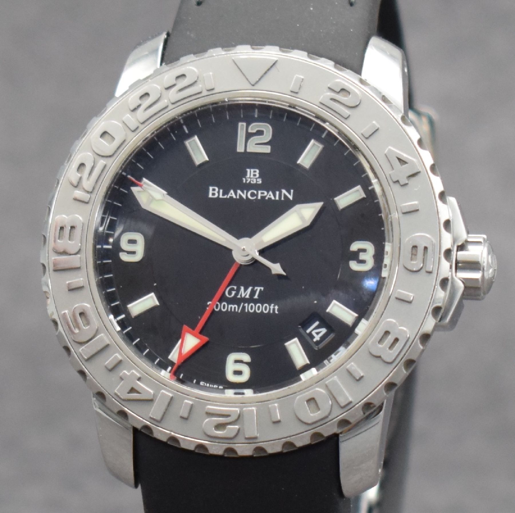 Detail e: BLANCPAIN GMT Trilogy Collections Herrenarmbanduhr in Stahl, Schweiz lt. orig. Papier verk. 09/1999, Automatik, pol. Geh., beids. drehb. Lünette m. ...