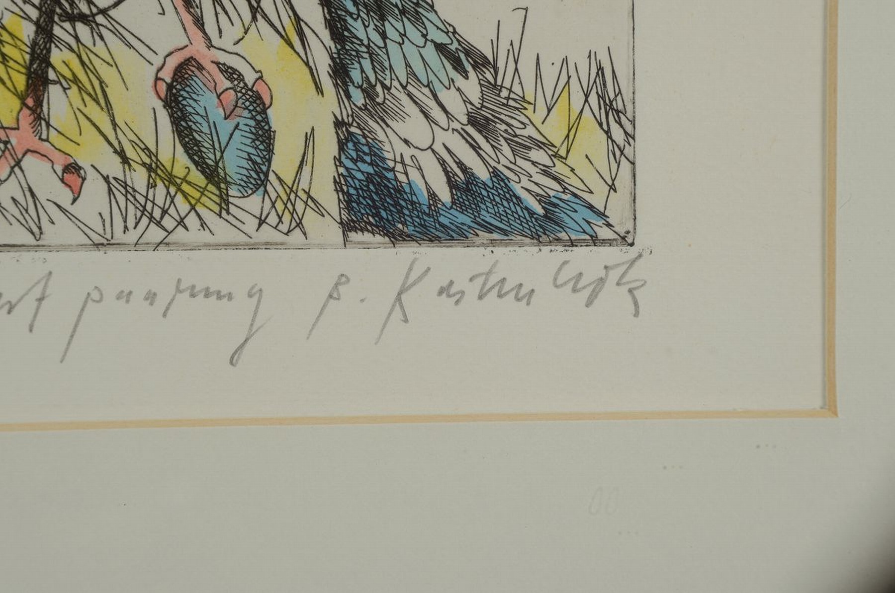 Detail a: Bernd Kastenholz, geb. 1949 Speyer, 4 Farbradierungen: Flammende Feder, Vogelbote, Vogelkonzert und Nestpaarung, alle handsign. und num., aus dem ...