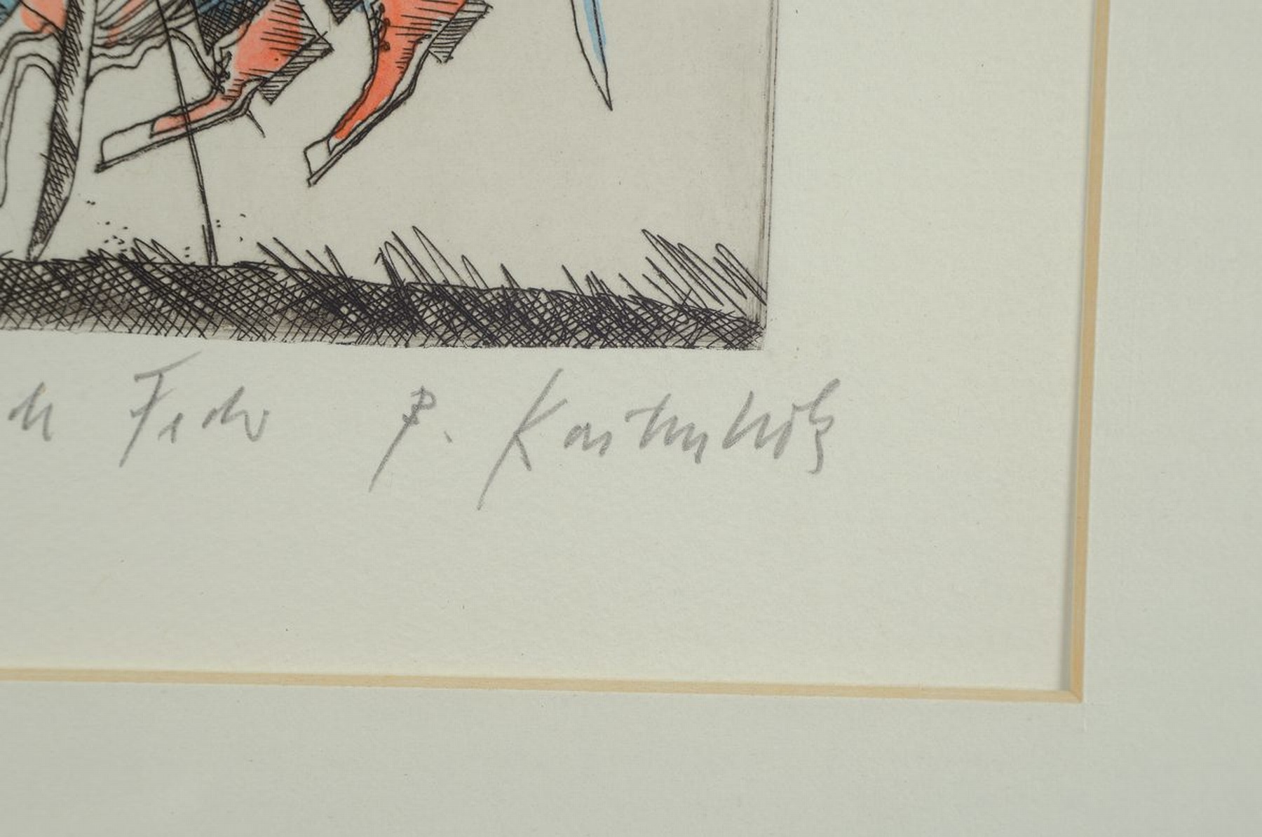 Detail e: Bernd Kastenholz, geb. 1949 Speyer, 4 Farbradierungen: Flammende Feder, Vogelbote, Vogelkonzert und Nestpaarung, alle handsign. und num., aus dem ...