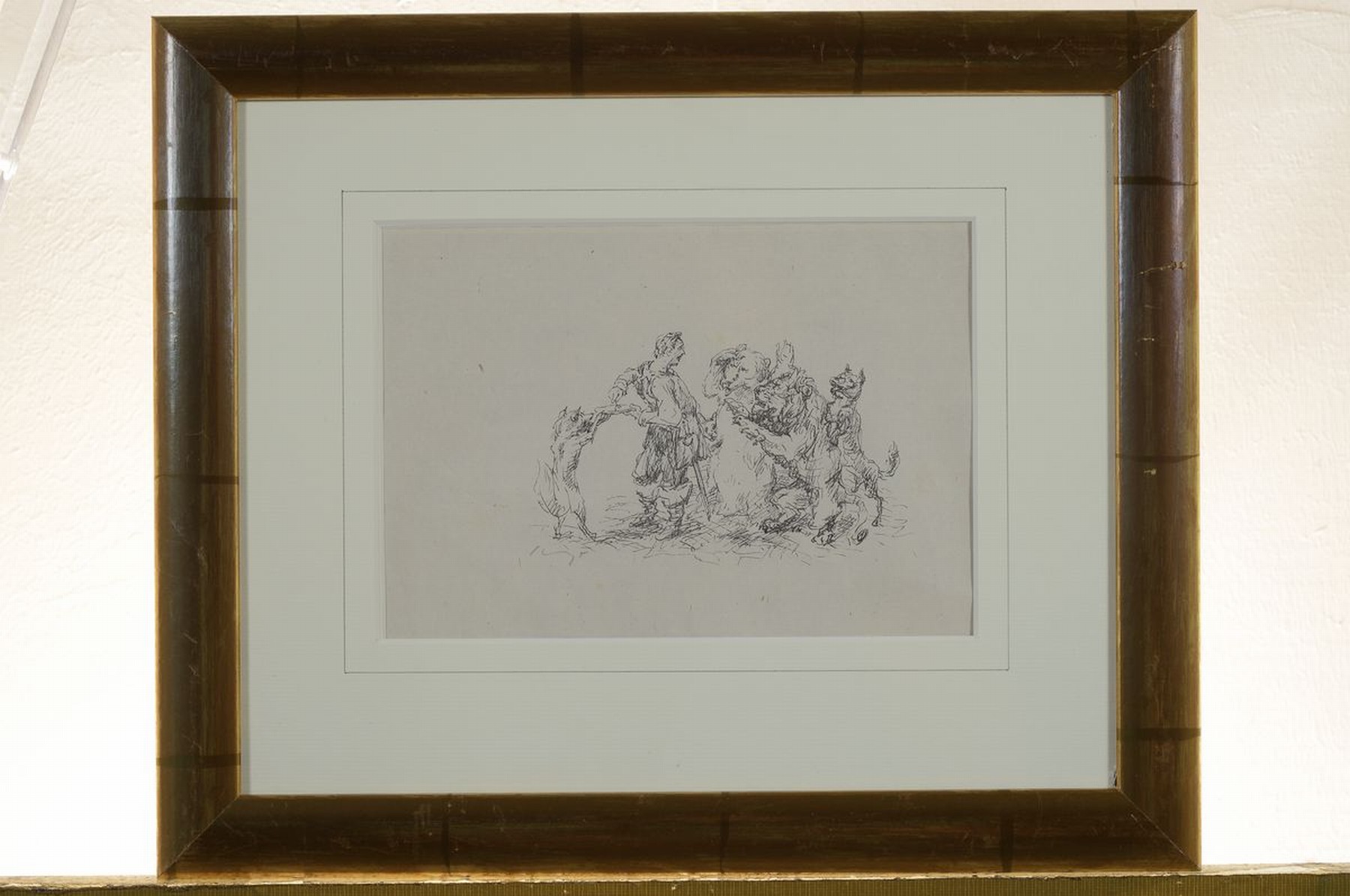 Detail k: Max Slevogt, 1868 Landshut-1932 Leinsweiler/Pfalz, Lithographie aus Lederstrumpf, Szene mit Wildhüter, Bär und Hunden, links unten handsign., ca. ...