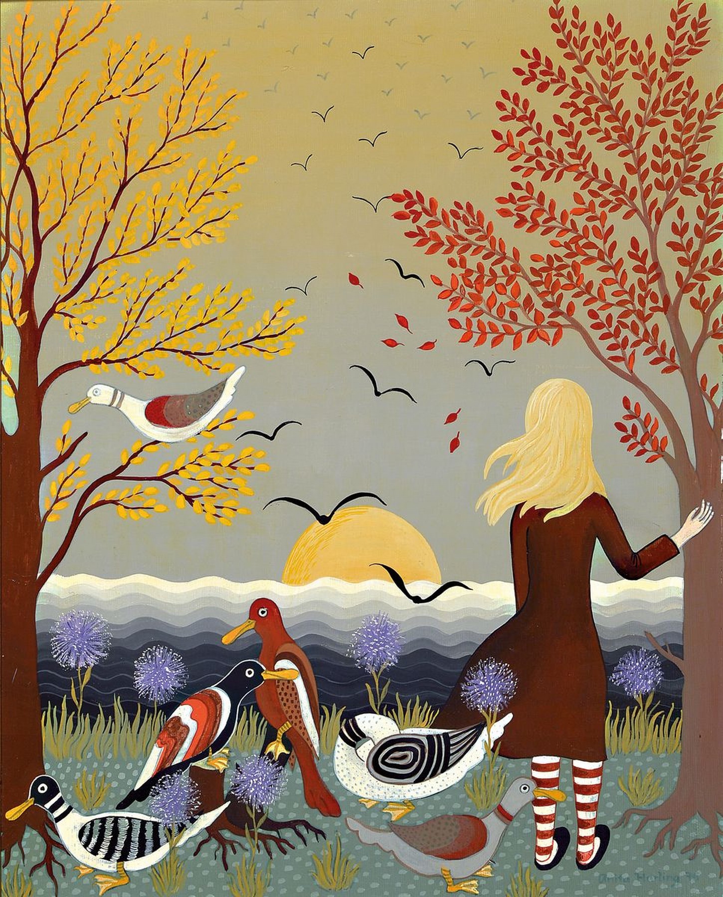 Anita Büscher-Harling, 1940 Oggersheim-2012 Königsbach/Wstr., Die Wildenten, Öl/ Malkarton, signiert, ca. 50x40cm, R. ca. 58x48cm