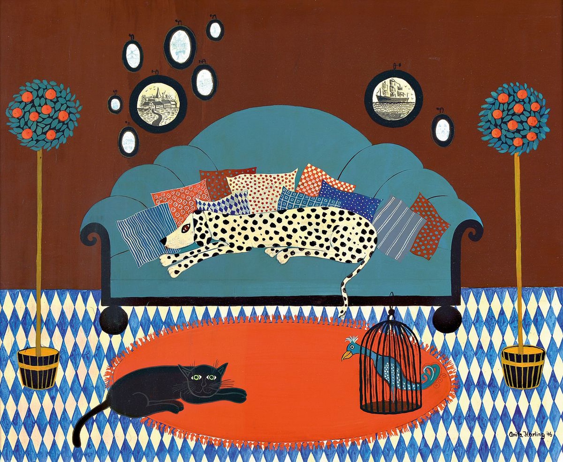 Anita Büscher-Harling, 1940 Oggersheim-2012 Königsbach/Wstr., Siesta, Öl/Malkarton, signiert und dat. 76, ca. 40x50cm, R. ca. 48x58 cm