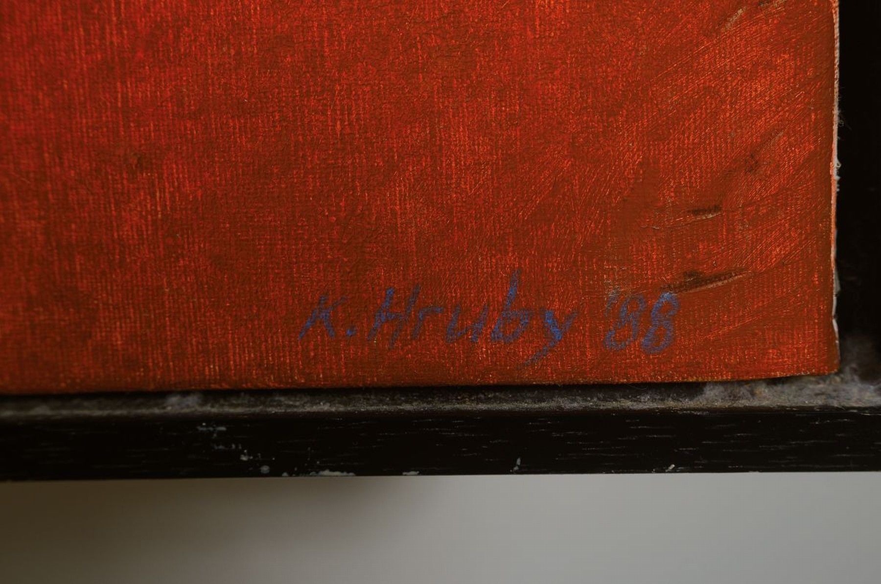 Detail c: Klaus Hruby, geb. 1941 in Schlesien - 2012 Hamburg, seit 1972 in Pforzheim als Grafiker und Maler tätig, hier: Gärtner mit Birne, Öl/Lwd, signiert ...