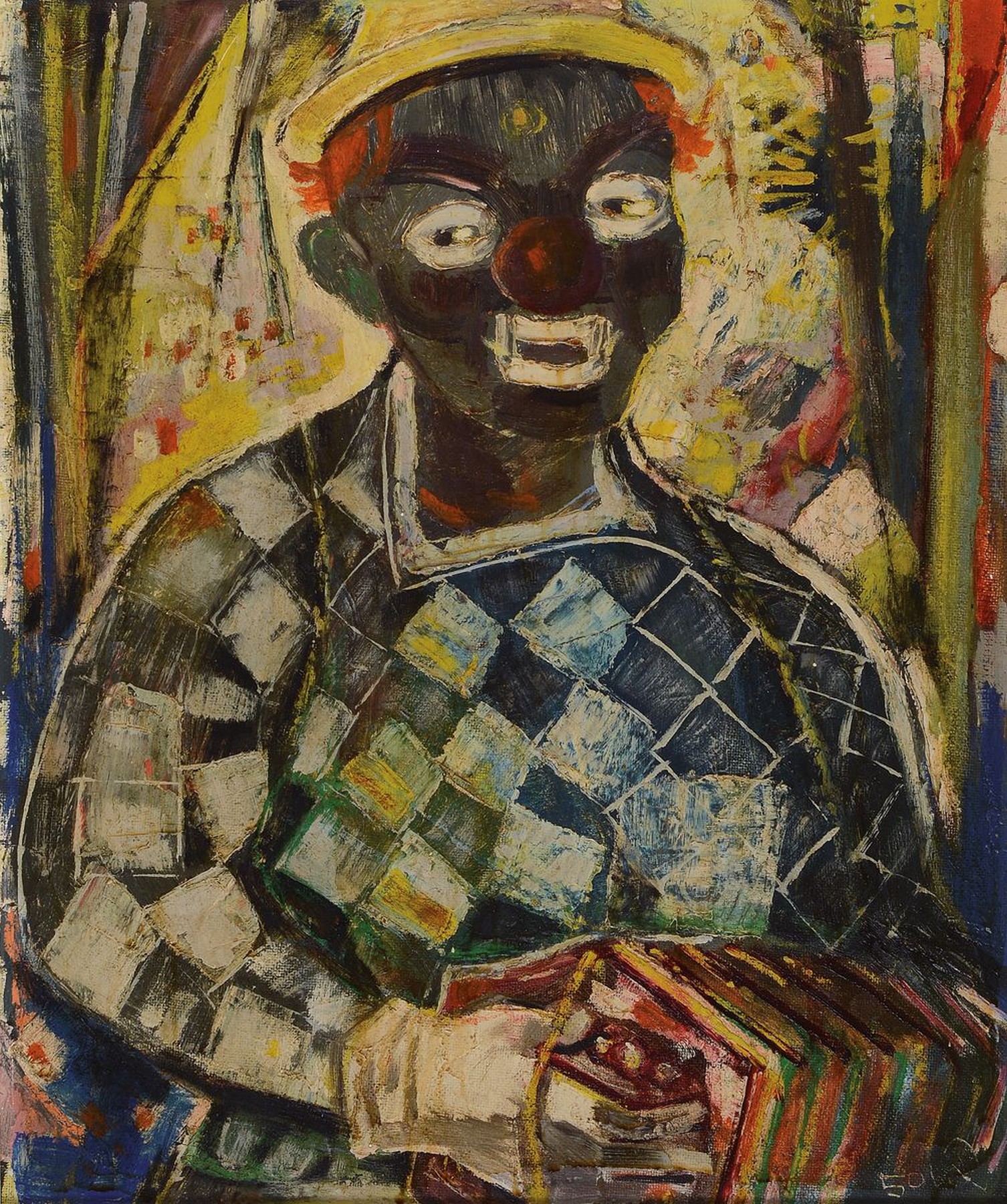 Detail b: Willi Röscheisen, 1906-1972 Dortmund, bekannter deutscher Expressionist mit dem Hauptthema skurriler Clown-Motivik, 1945 Verlust des gesamten ...