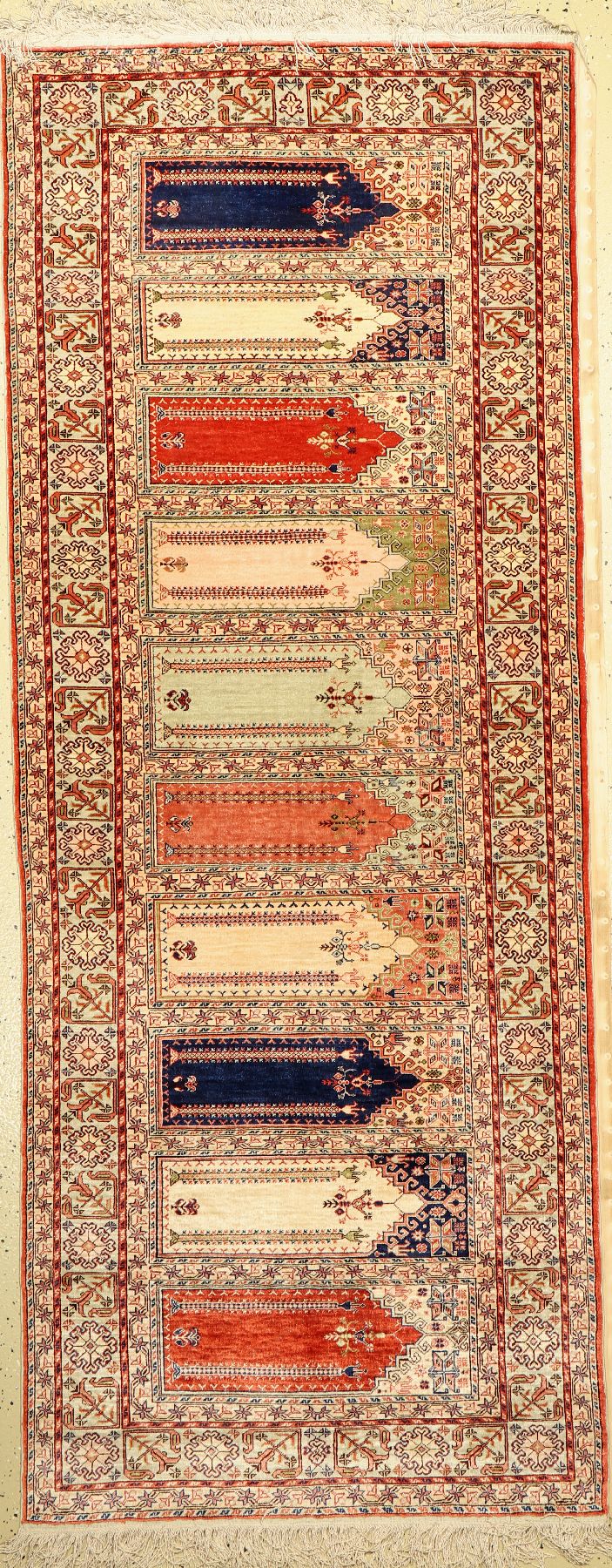 Kayseri (Saf) Seide fein, Türkei, ca. 60 Jahre, reine Naturseide, ca. 220 x 86 cm, EHZ:2