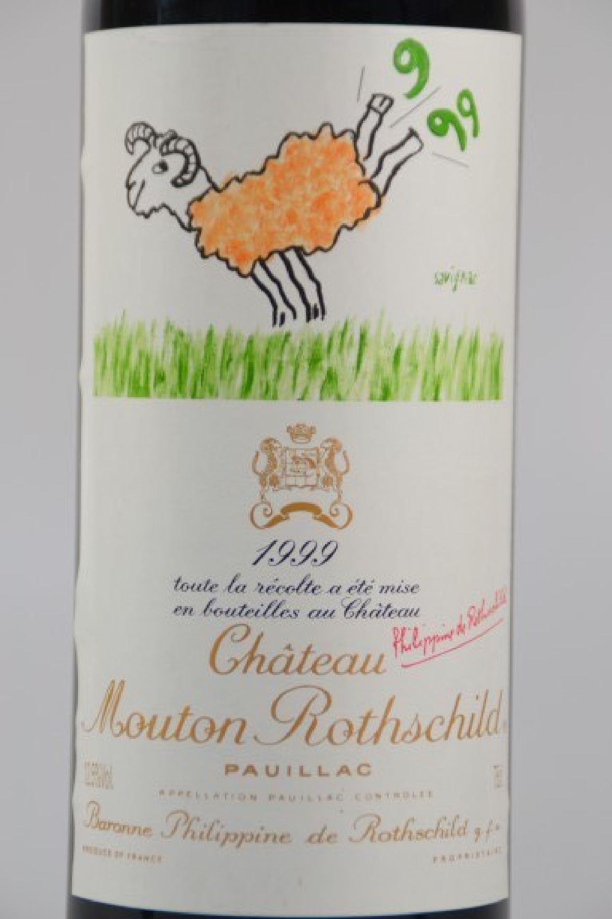 Detail a: 1 Flasche Chateau Mouton Rothschild, 1999, Künstleretikett Savignac, 75ml, orig. verkorkt und unverkostet