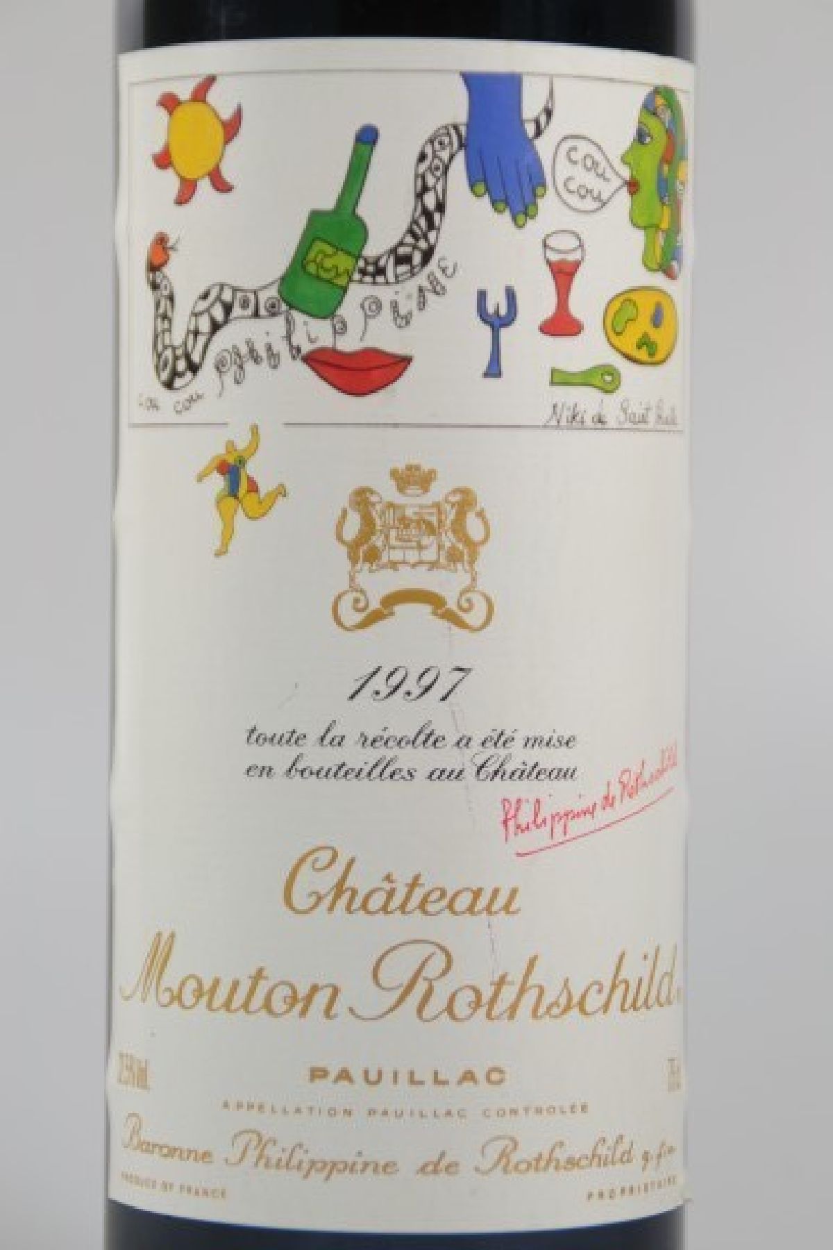 Detail a: 1 Flasche Chateau Mouton Rothschild, 1997, Künstleretikett Niki de St. Phalle, 75ml, orig. verkorkt und unverkostet