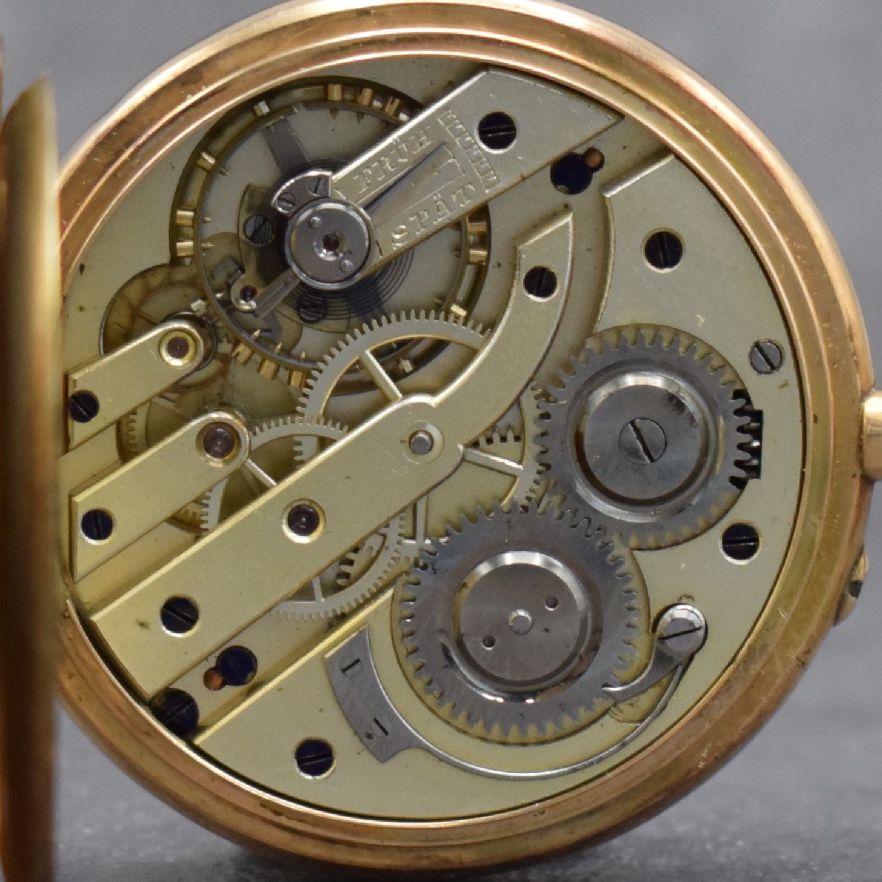 Detail h: THOMMEN offene Taschenuhr in RG 585/000, Schweiz um 1900, glattes Geh. l. dell., Metallcuvette, 2-teil. Emailzifferbl. m. radial angeordneten arab. ...
