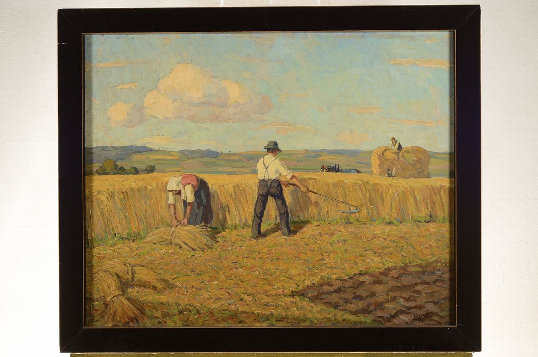 Detail k: Erich Zeyer, 1903-1960 Stuttgart, Bei der Getreideernte, Öl/Malkarton, rechts unten signiert, ca. 58x73.5cm, R. ca. 67x82cm