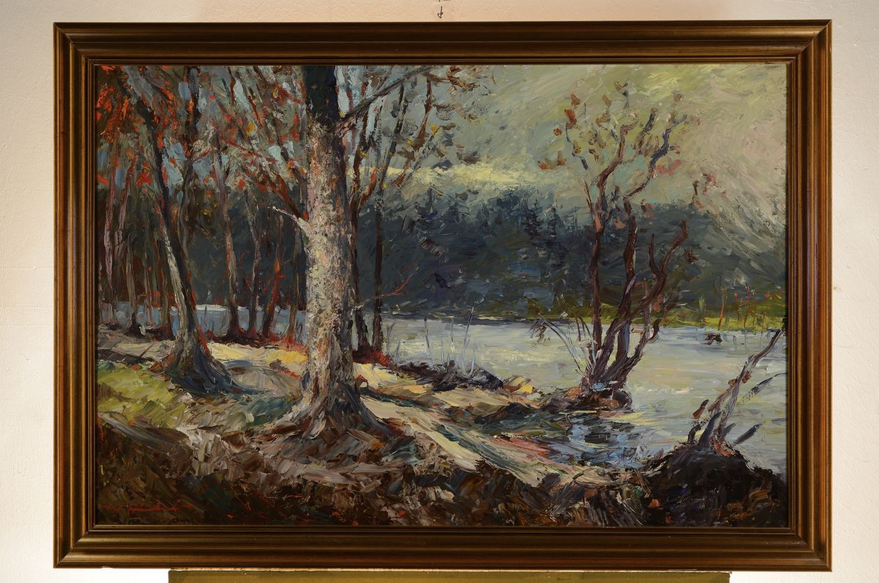 Detail k: Ludwig Hinkel, geb. 1952 Pirmasens, "Seehof", Landschaft bei Dahn, Öl/Holz, links unten signiert, ca. 70x100cm, expressiver pastoser ...