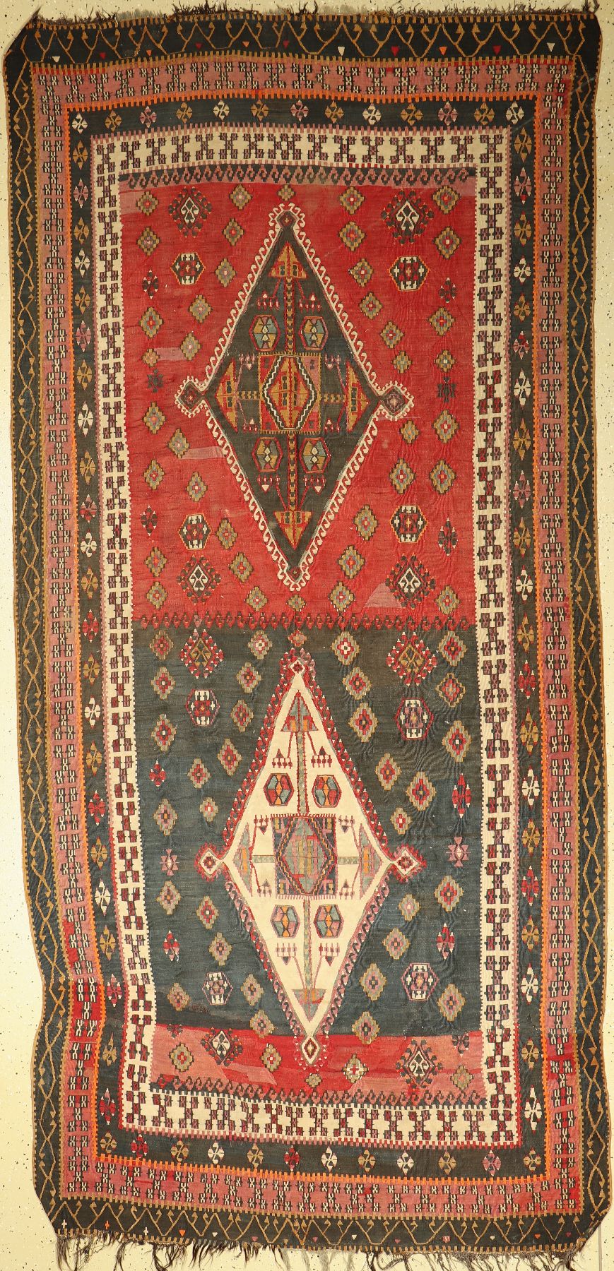 Yürück Kelim antik, Türkei, um 1910, Wolle auf Wolle, ca. 320 x 150 cm, EHZ: 3