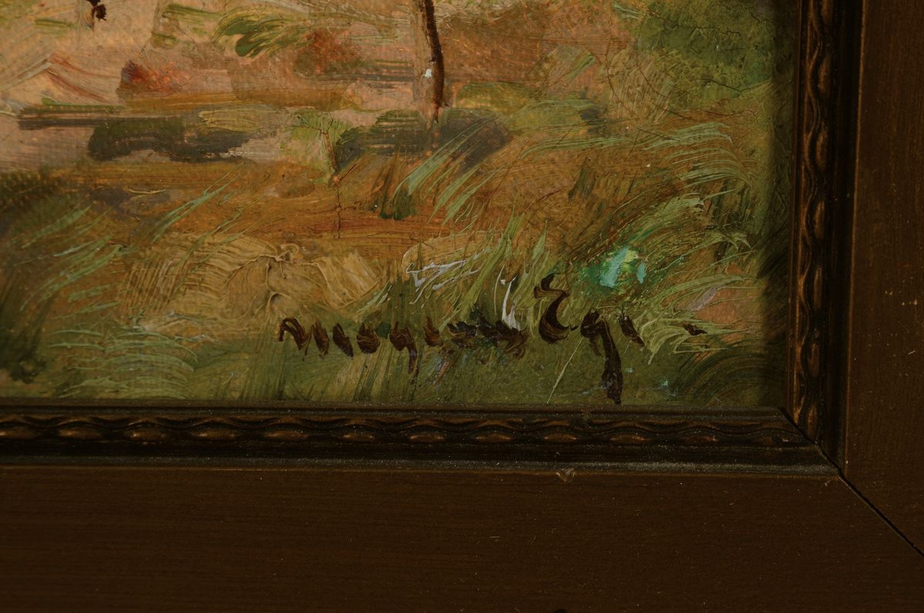 Detail a: Wohl norwegischer Künstler, um 1920, Frau hängt die Fische zum Trocknen an ein Seil, Öl/Lwd, re. unten unleserlich signiert, ältere ...