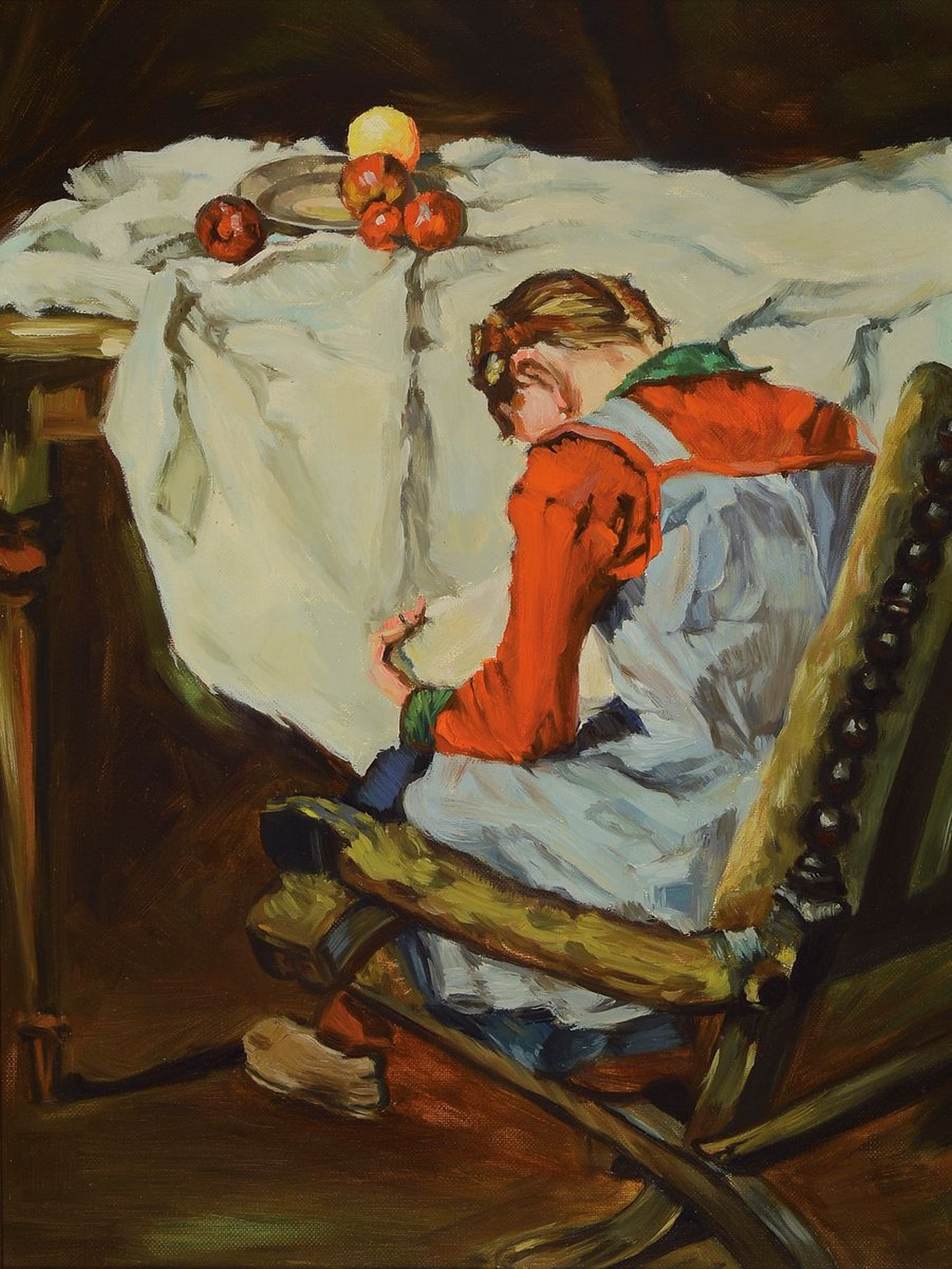 Unbekannter Künstler, um 1910/20 lesendes Mädchen, Öl/Lwd, unsigniert, ca. 40 x 30 cm Prunkrahmen ca. 55 x 45 cm