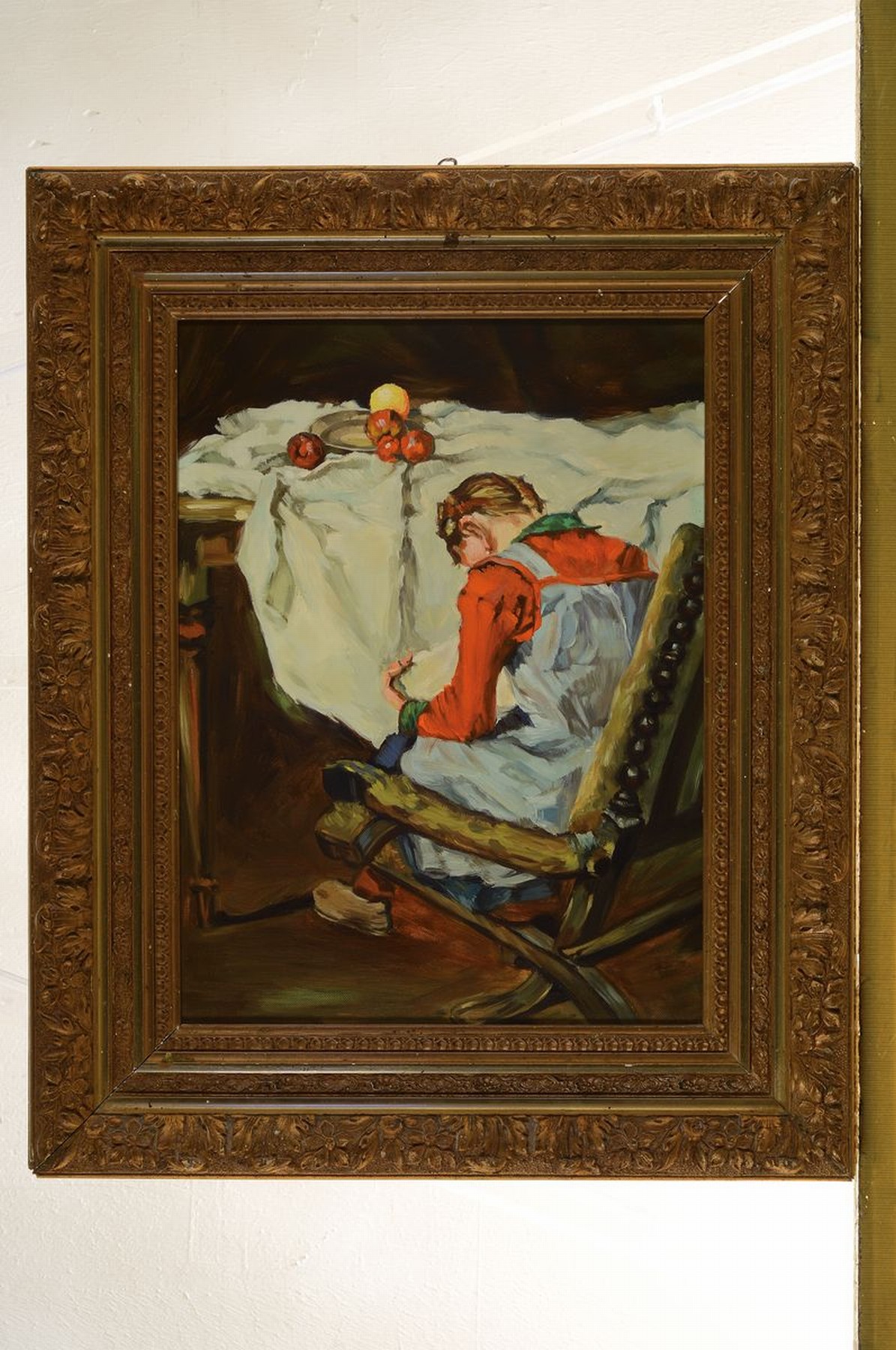 Detail k: Unbekannter Künstler, um 1910/20 lesendes Mädchen, Öl/Lwd, unsigniert, ca. 40 x 30 cm Prunkrahmen ca. 55 x 45 cm
