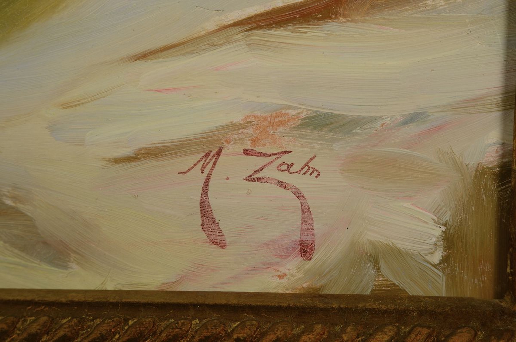 Detail a: M. Zahn, Maler des frühen 20. Jh., Blumenstillleben, Öl/Hartfaser, rechts unten signiert, ca. 70x50cm, R. ca. 88x67cm, ehemals aus dem Besitz des ...