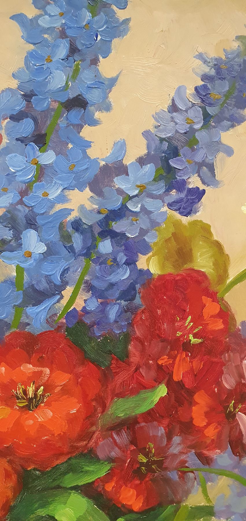 Detail d: M. Zahn, Maler des frühen 20. Jh., Blumenstillleben, Öl/Hartfaser, rechts unten signiert, ca. 70x50cm, R. ca. 88x67cm, ehemals aus dem Besitz des ...