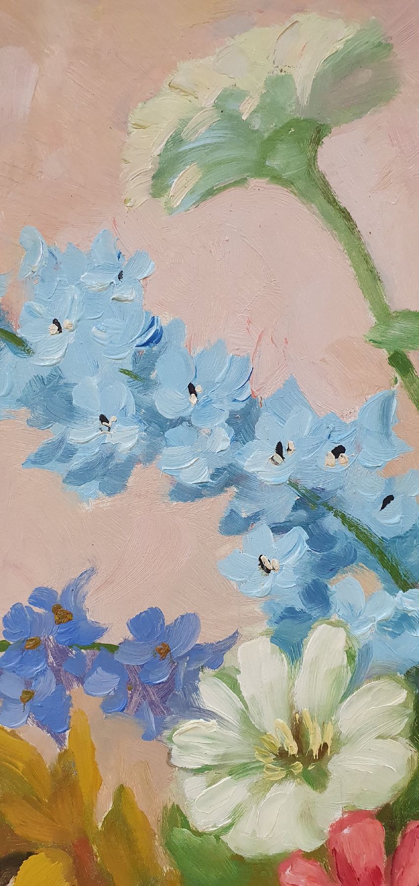 Detail e: M. Zahn, Maler des frühen 20. Jh., Blumenstillleben, Öl/Hartfaser, rechts unten signiert, ca. 70x50cm, R. ca. 88x67cm, ehemals aus dem Besitz des ...