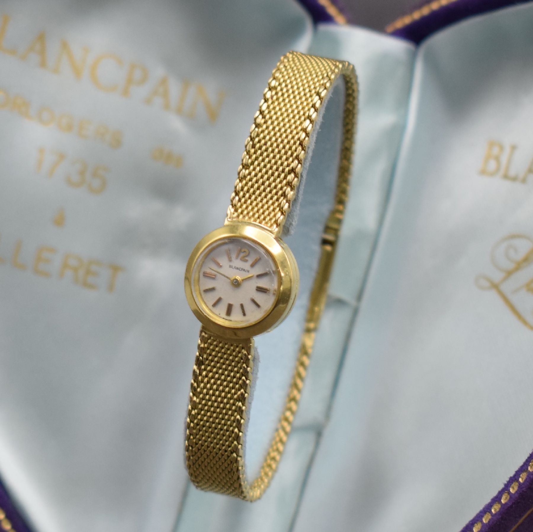 Detail c: BLANCPAIN seltene Damenarmbanduhr Ladybird in GG 750/000 mit ausgefallenem original Etui, Schweiz um 1960, sog. Backwinder, Handaufzug, Boden ...