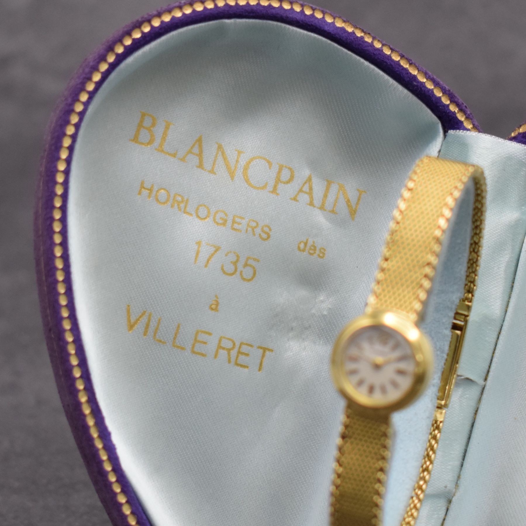 Detail d: BLANCPAIN seltene Damenarmbanduhr Ladybird in GG 750/000 mit ausgefallenem original Etui, Schweiz um 1960, sog. Backwinder, Handaufzug, Boden ...