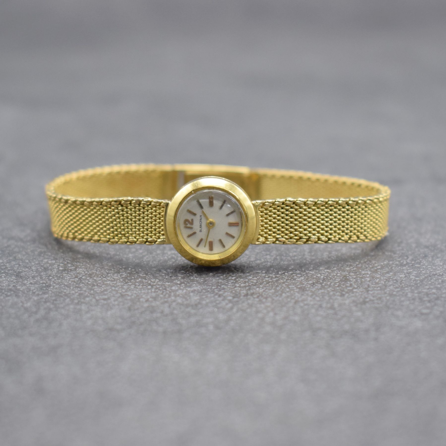 Detail i: BLANCPAIN seltene Damenarmbanduhr Ladybird in GG 750/000 mit ausgefallenem original Etui, Schweiz um 1960, sog. Backwinder, Handaufzug, Boden ...