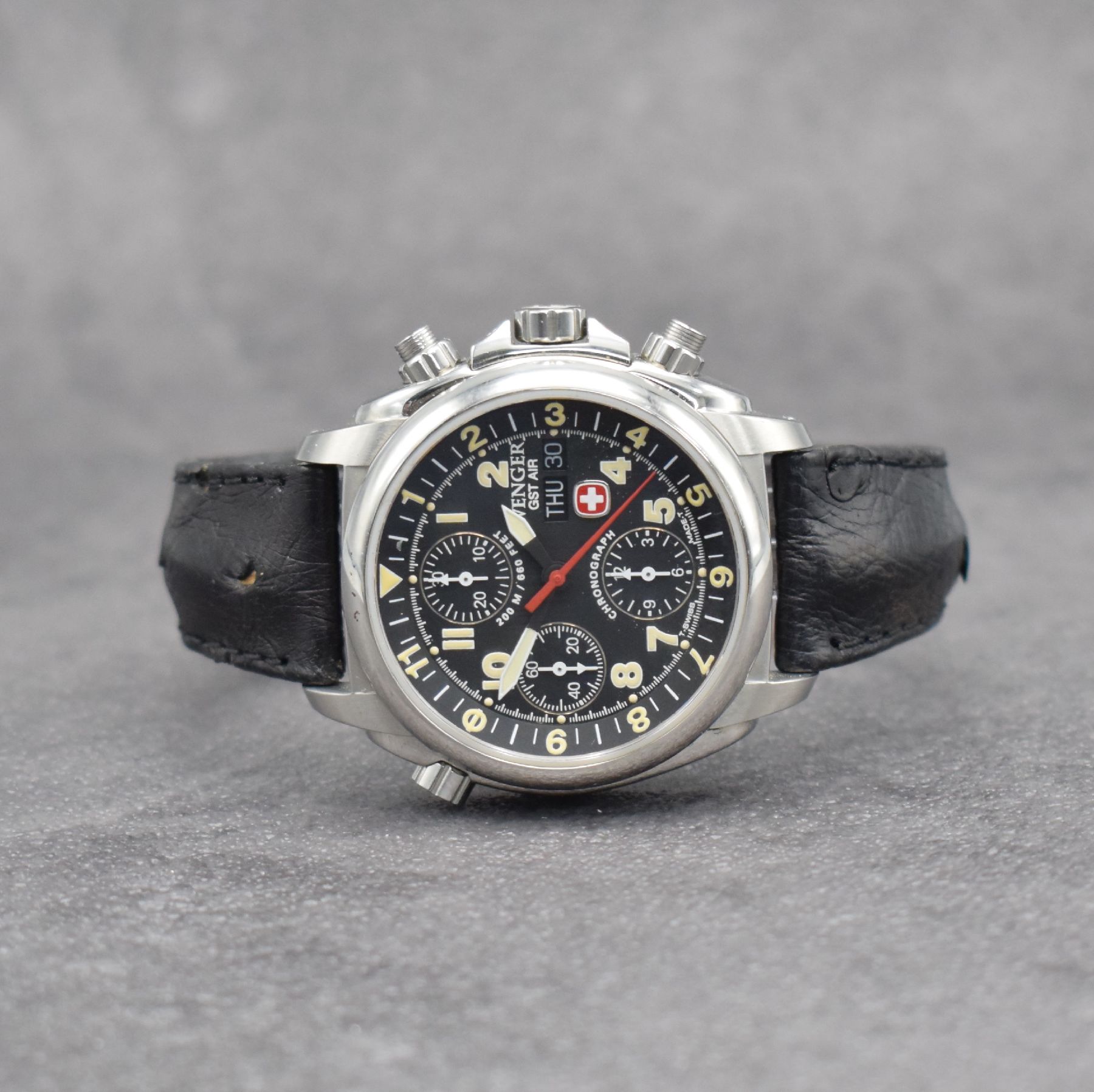 WENGER Armbandchronograph GST AIR, Automatik, Schweiz um 1995, Ref. 674.0648, Edelstahlgeh., Boden, Kronen & Drücker verschr., ab Herst. wasserd., ...