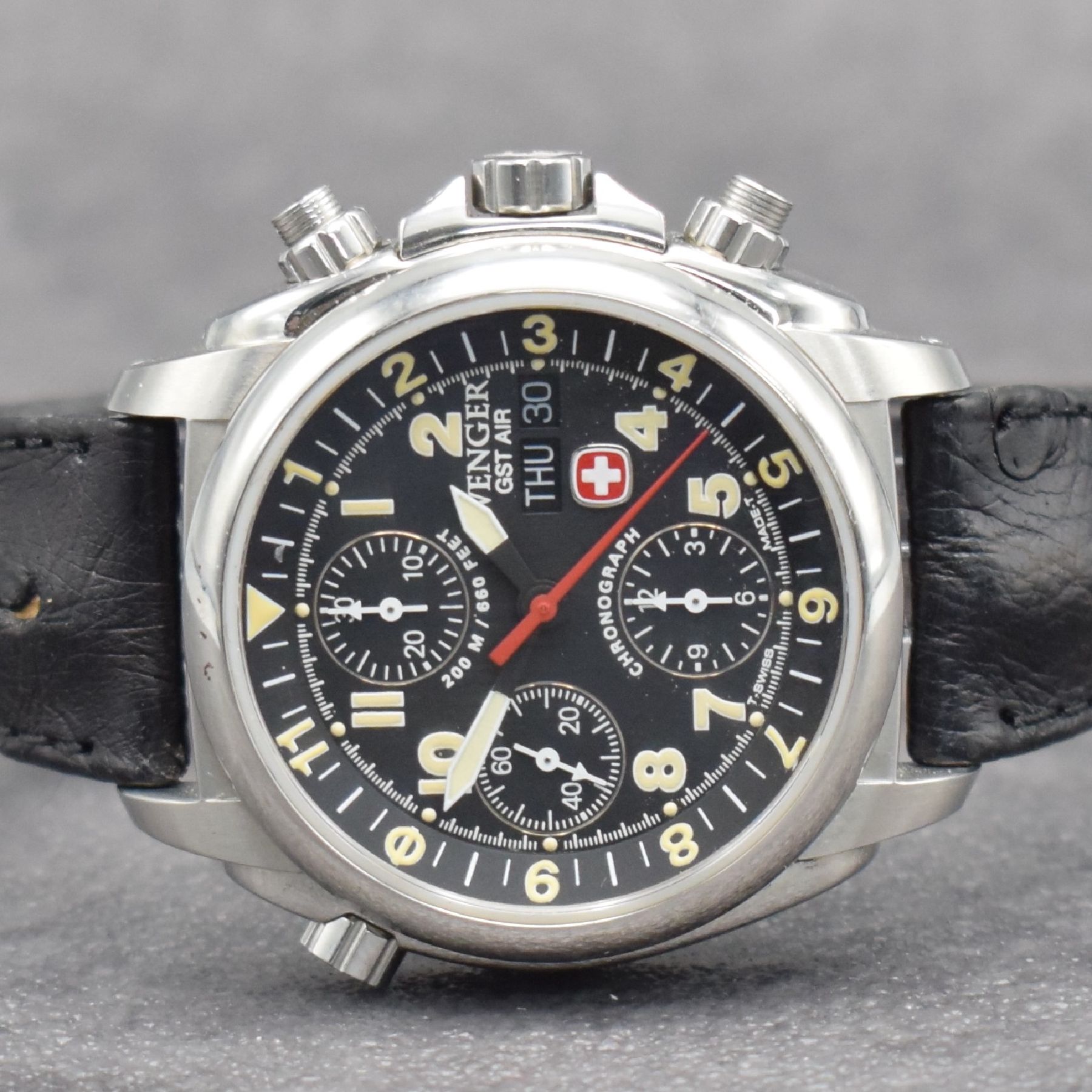 Detail a: WENGER Armbandchronograph GST AIR, Automatik, Schweiz um 1995, Ref. 674.0648, Edelstahlgeh., Boden, Kronen & Drücker verschr., ab Herst. wasserd., ...