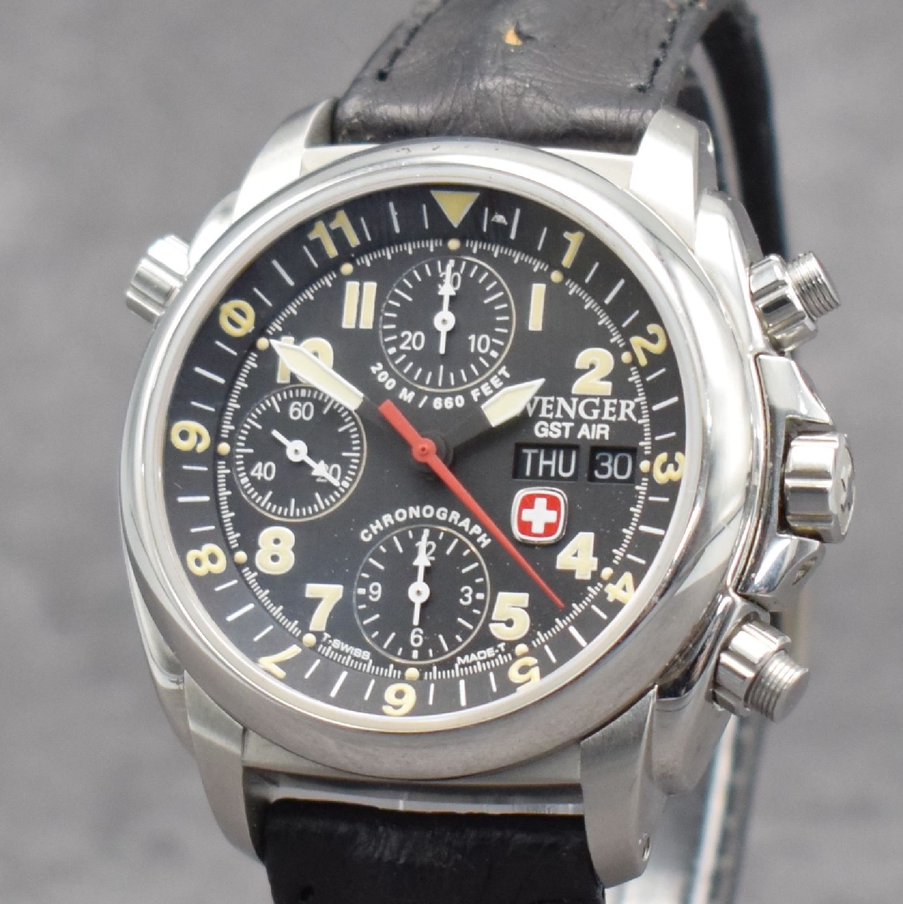 Detail c: WENGER Armbandchronograph GST AIR, Automatik, Schweiz um 1995, Ref. 674.0648, Edelstahlgeh., Boden, Kronen & Drücker verschr., ab Herst. wasserd., ...
