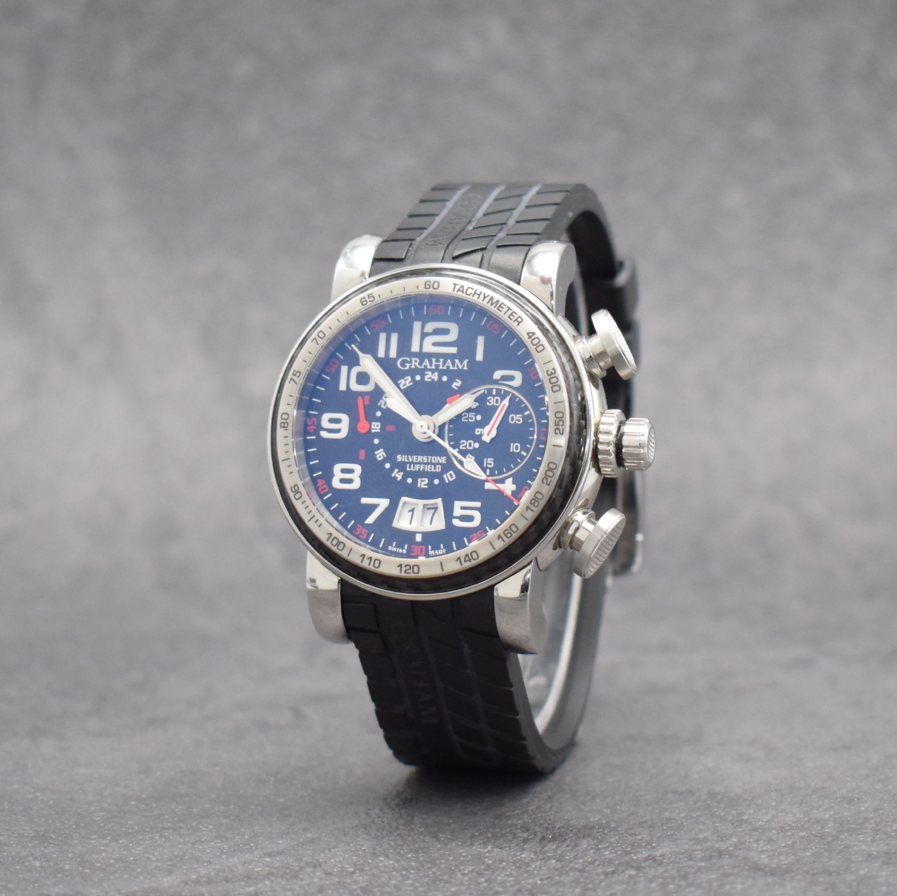 GRAHAM Grand Silverstone Luffield auf 500 Stück limitierter Flyback-Chronograph in Stahl, Schweiz um 2010, Automatik, 6-fach verschr. Geh., ...