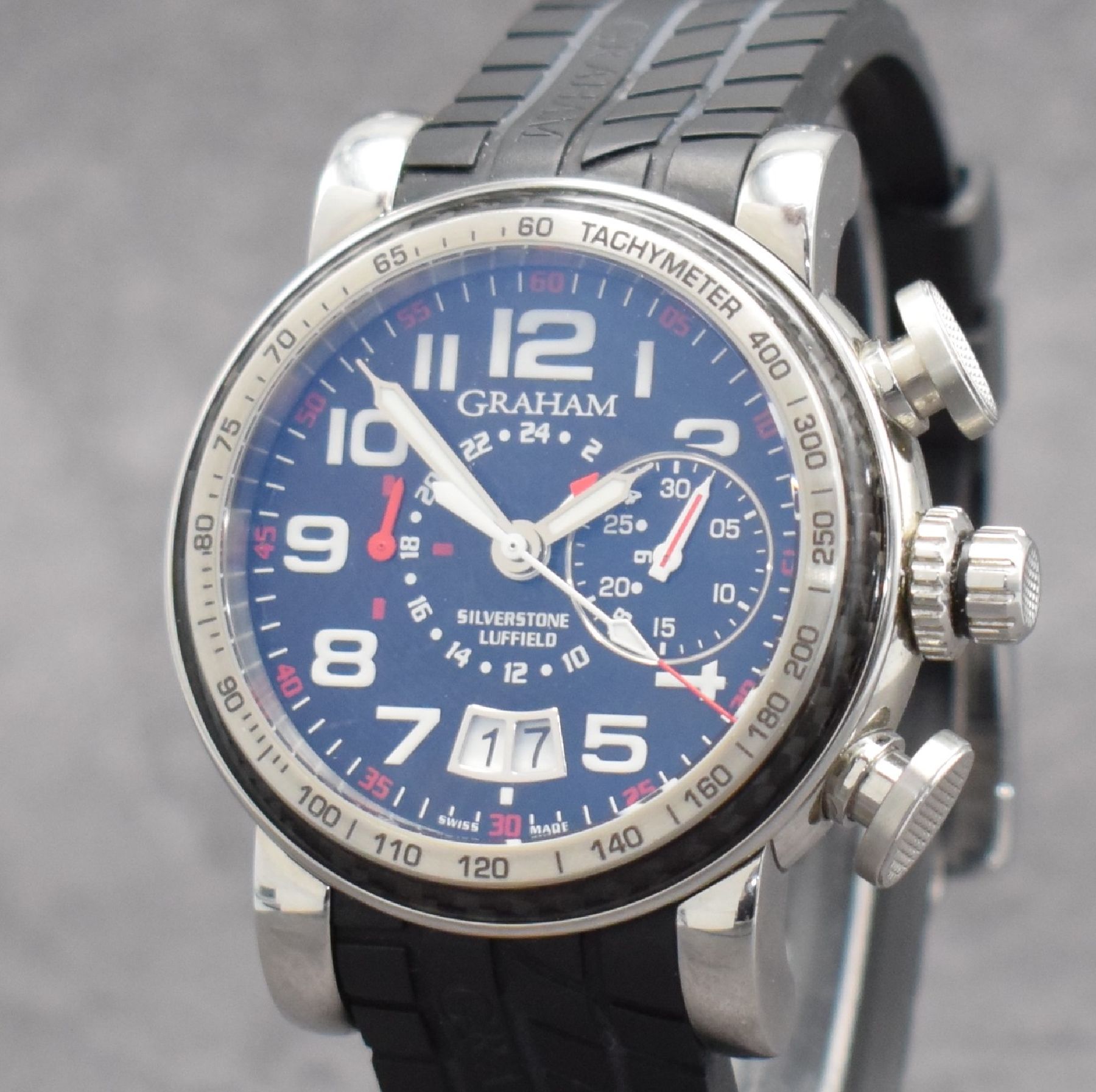 Detail a: GRAHAM Grand Silverstone Luffield auf 500 Stück limitierter Flyback-Chronograph in Stahl, Schweiz um 2010, Automatik, 6-fach verschr. Geh., ...