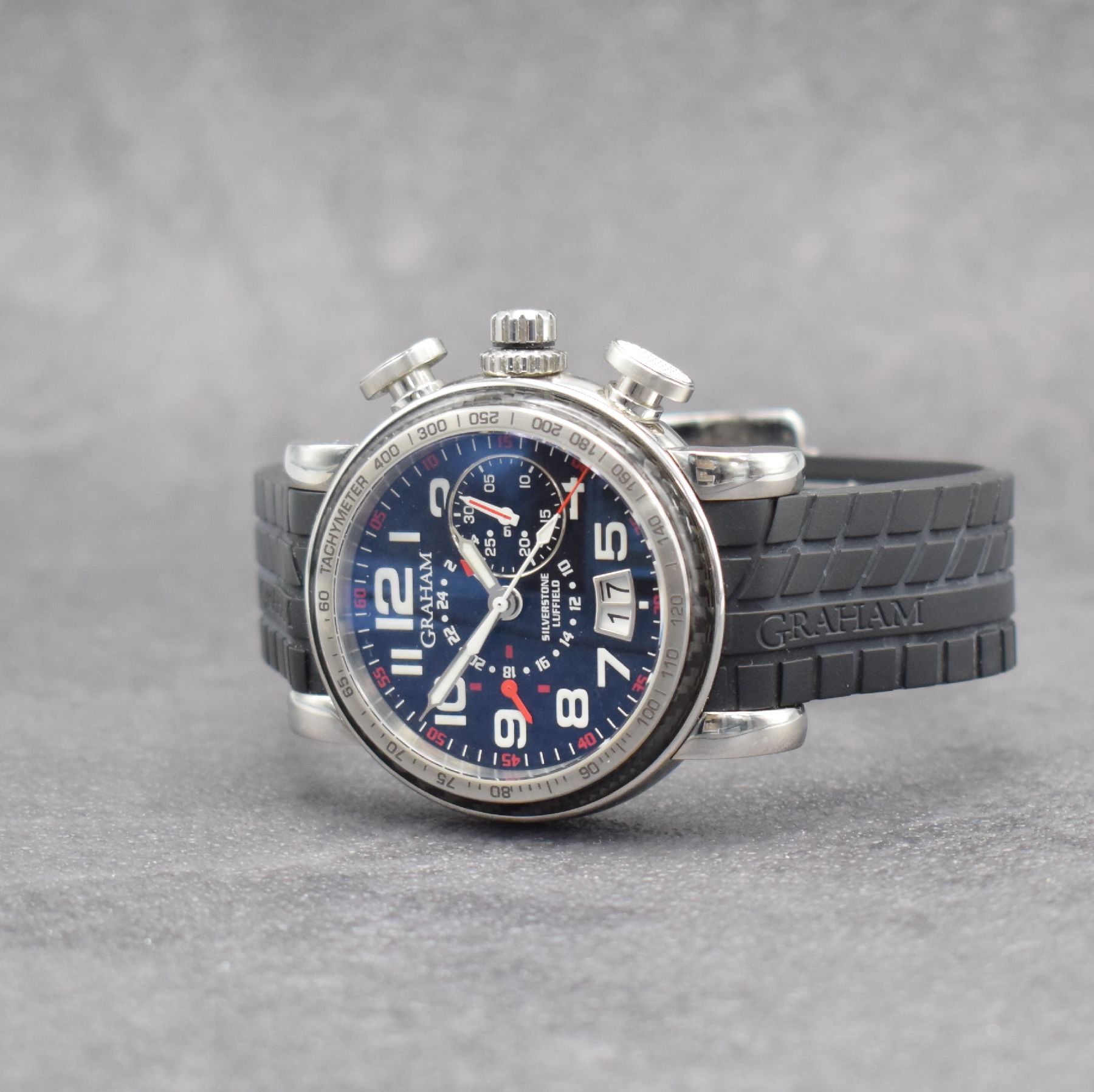 Detail b: GRAHAM Grand Silverstone Luffield auf 500 Stück limitierter Flyback-Chronograph in Stahl, Schweiz um 2010, Automatik, 6-fach verschr. Geh., ...