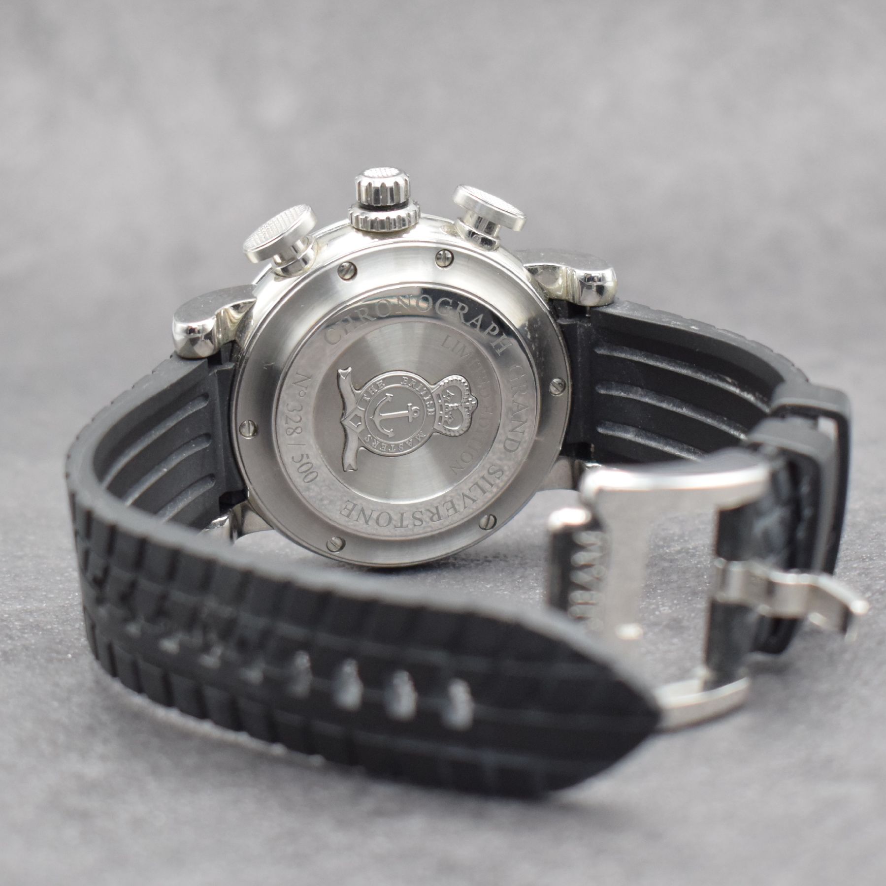 Detail e: GRAHAM Grand Silverstone Luffield auf 500 Stück limitierter Flyback-Chronograph in Stahl, Schweiz um 2010, Automatik, 6-fach verschr. Geh., ...