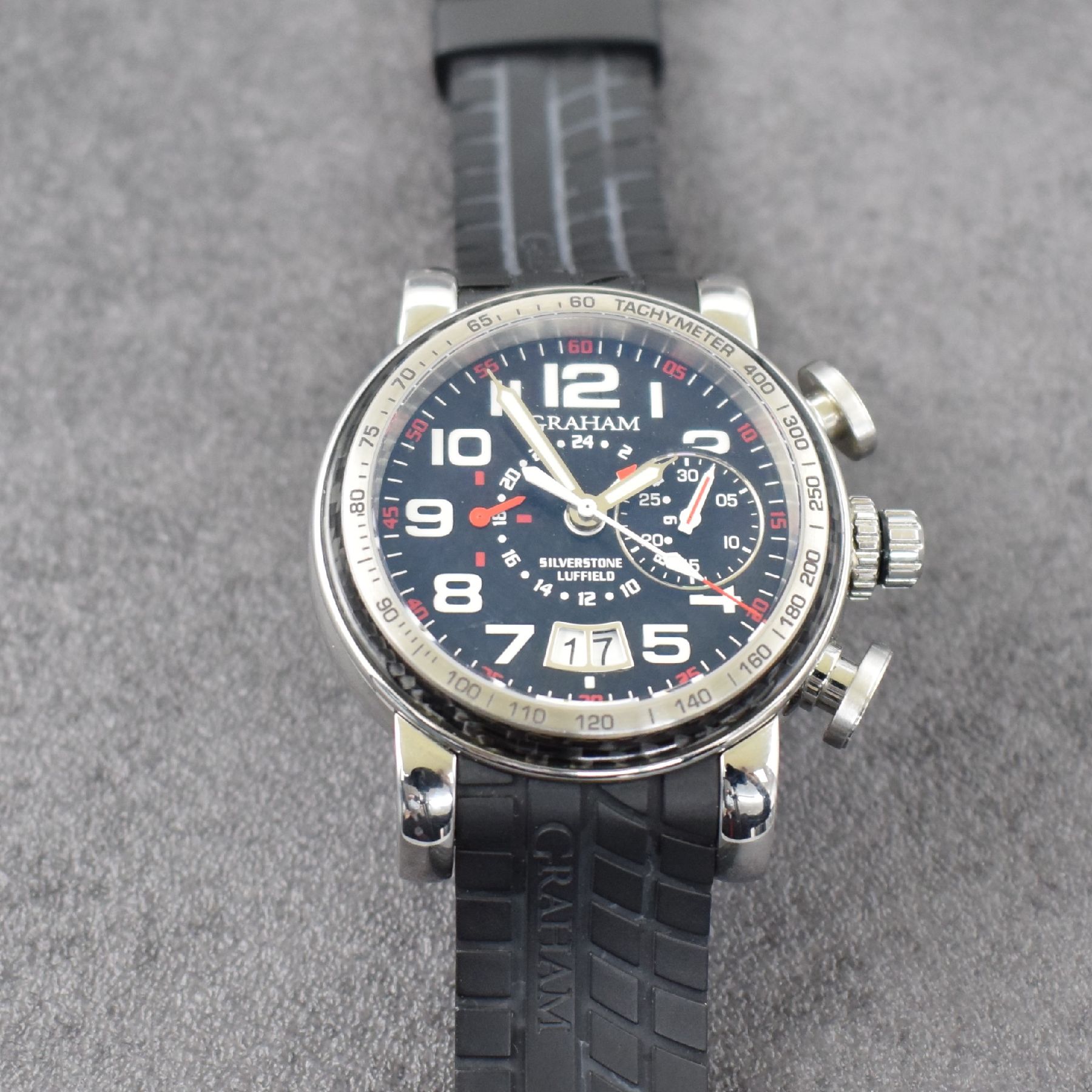 Detail f: GRAHAM Grand Silverstone Luffield auf 500 Stück limitierter Flyback-Chronograph in Stahl, Schweiz um 2010, Automatik, 6-fach verschr. Geh., ...