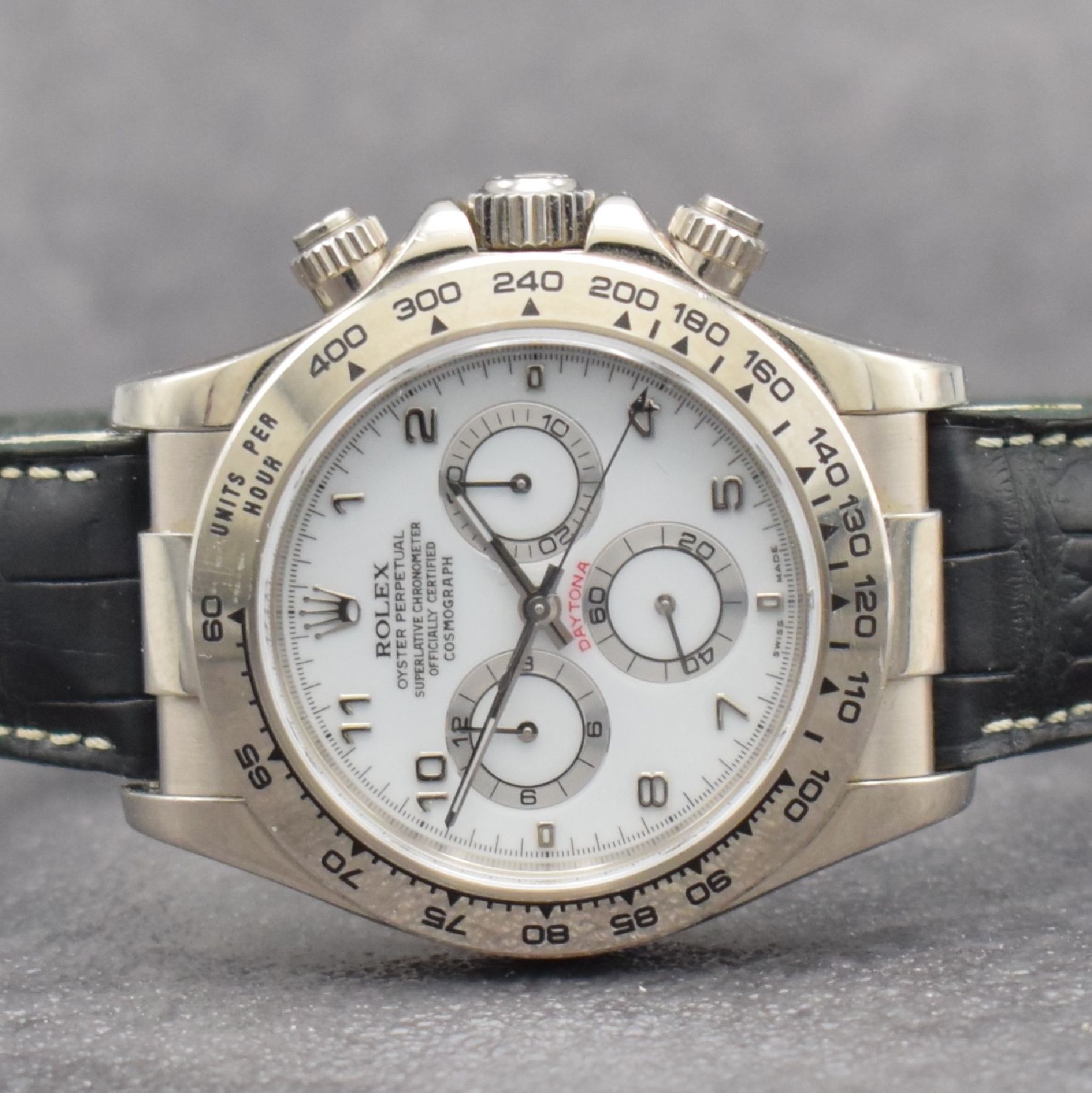 Detail a: ROLEX Oyster Perpetual Cosmograph Daytona Referenz 116519 in WG 750/000, Schweiz um 2001, Automatik, verschr. Oystergeh. m. Tachymeter-Lünette, ...