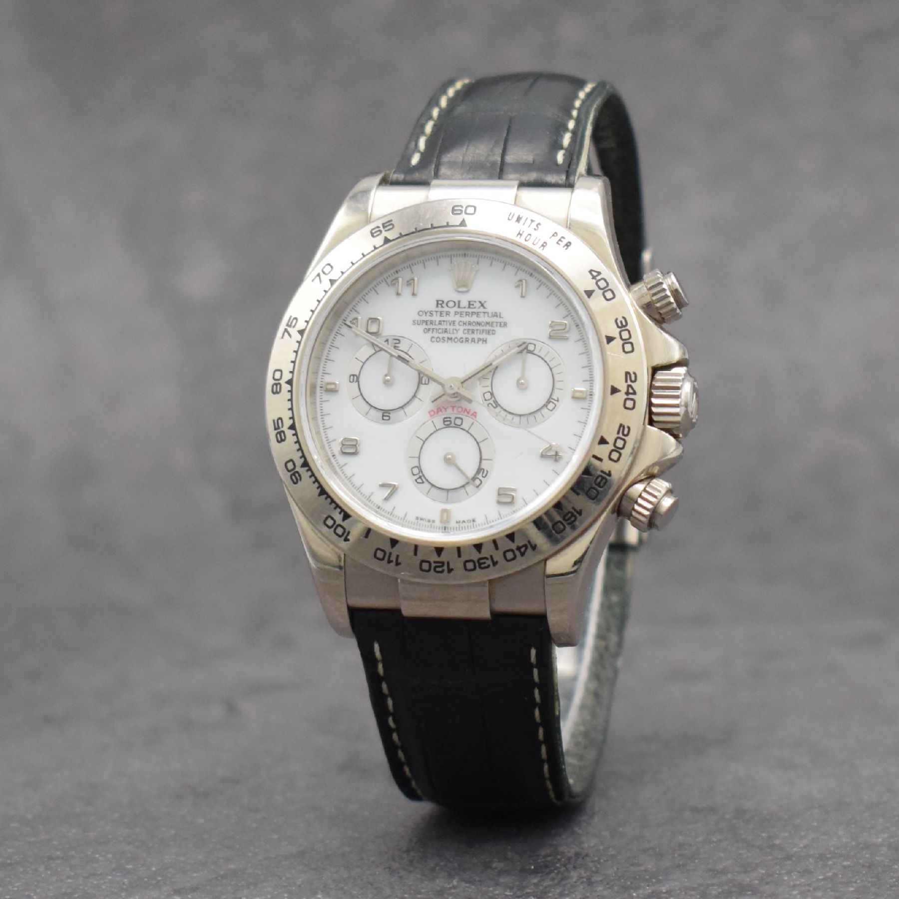 Detail b: ROLEX Oyster Perpetual Cosmograph Daytona Referenz 116519 in WG 750/000, Schweiz um 2001, Automatik, verschr. Oystergeh. m. Tachymeter-Lünette, ...