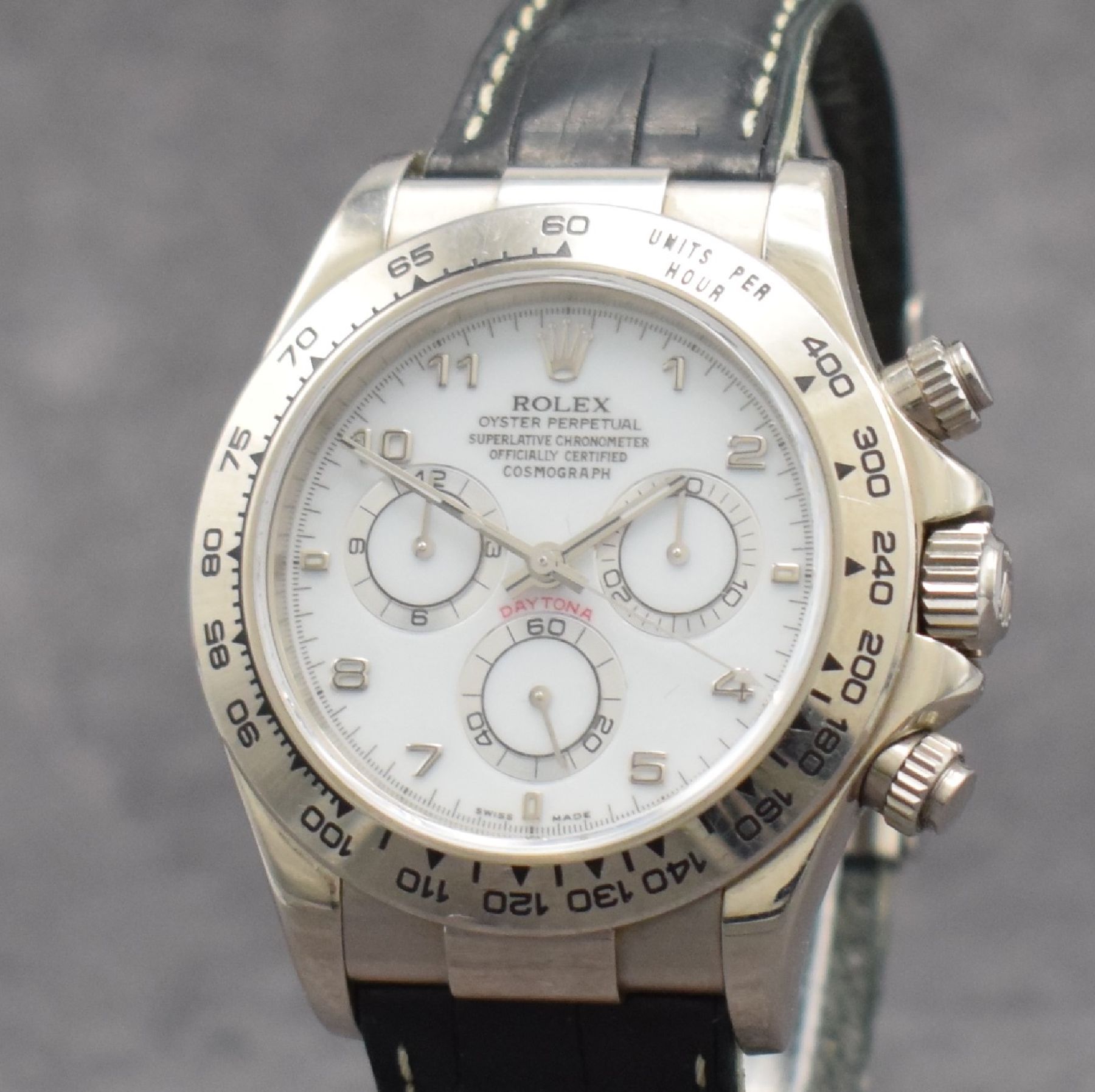 Detail c: ROLEX Oyster Perpetual Cosmograph Daytona Referenz 116519 in WG 750/000, Schweiz um 2001, Automatik, verschr. Oystergeh. m. Tachymeter-Lünette, ...