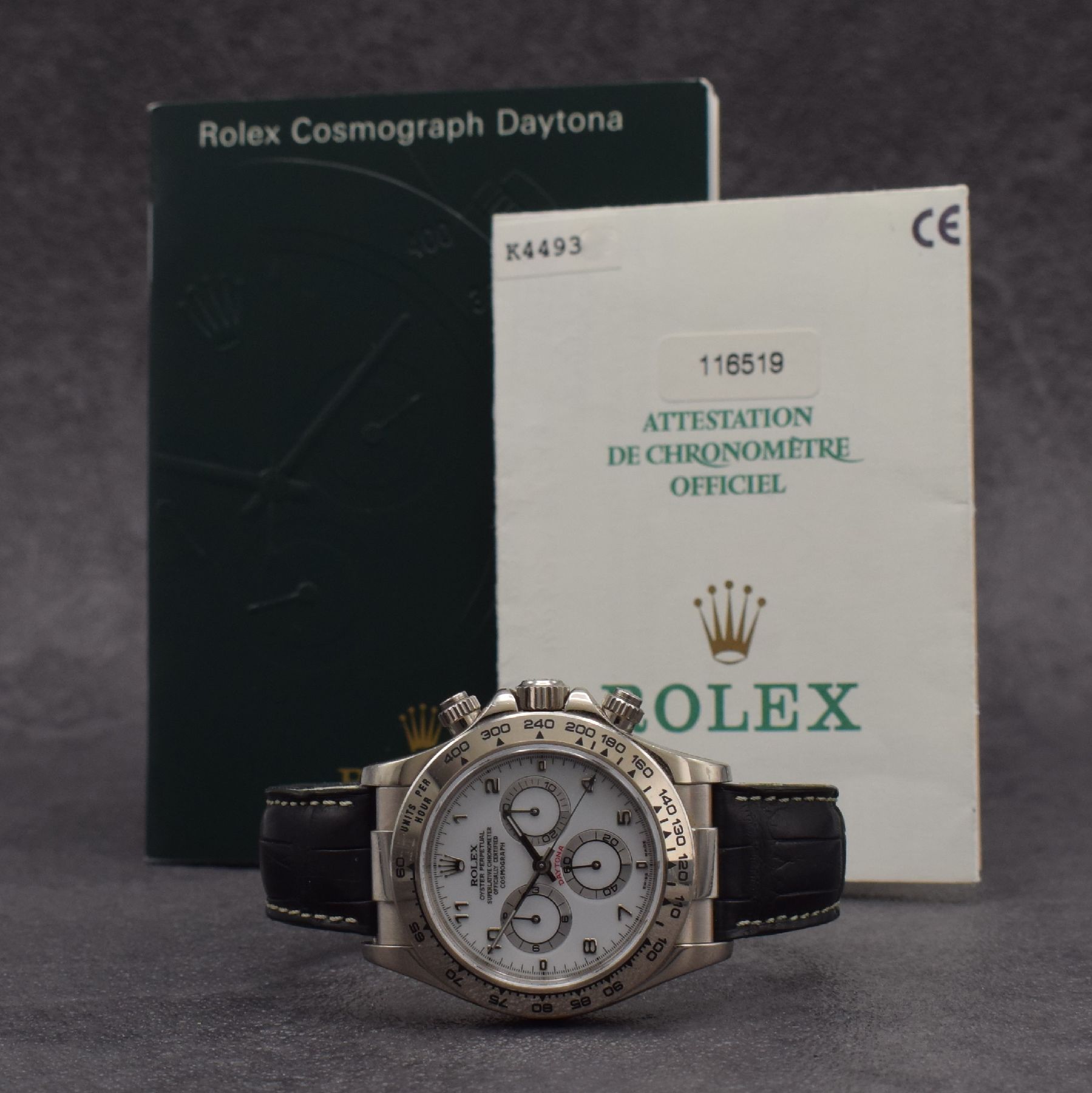 Detail h: ROLEX Oyster Perpetual Cosmograph Daytona Referenz 116519 in WG 750/000, Schweiz um 2001, Automatik, verschr. Oystergeh. m. Tachymeter-Lünette, ...