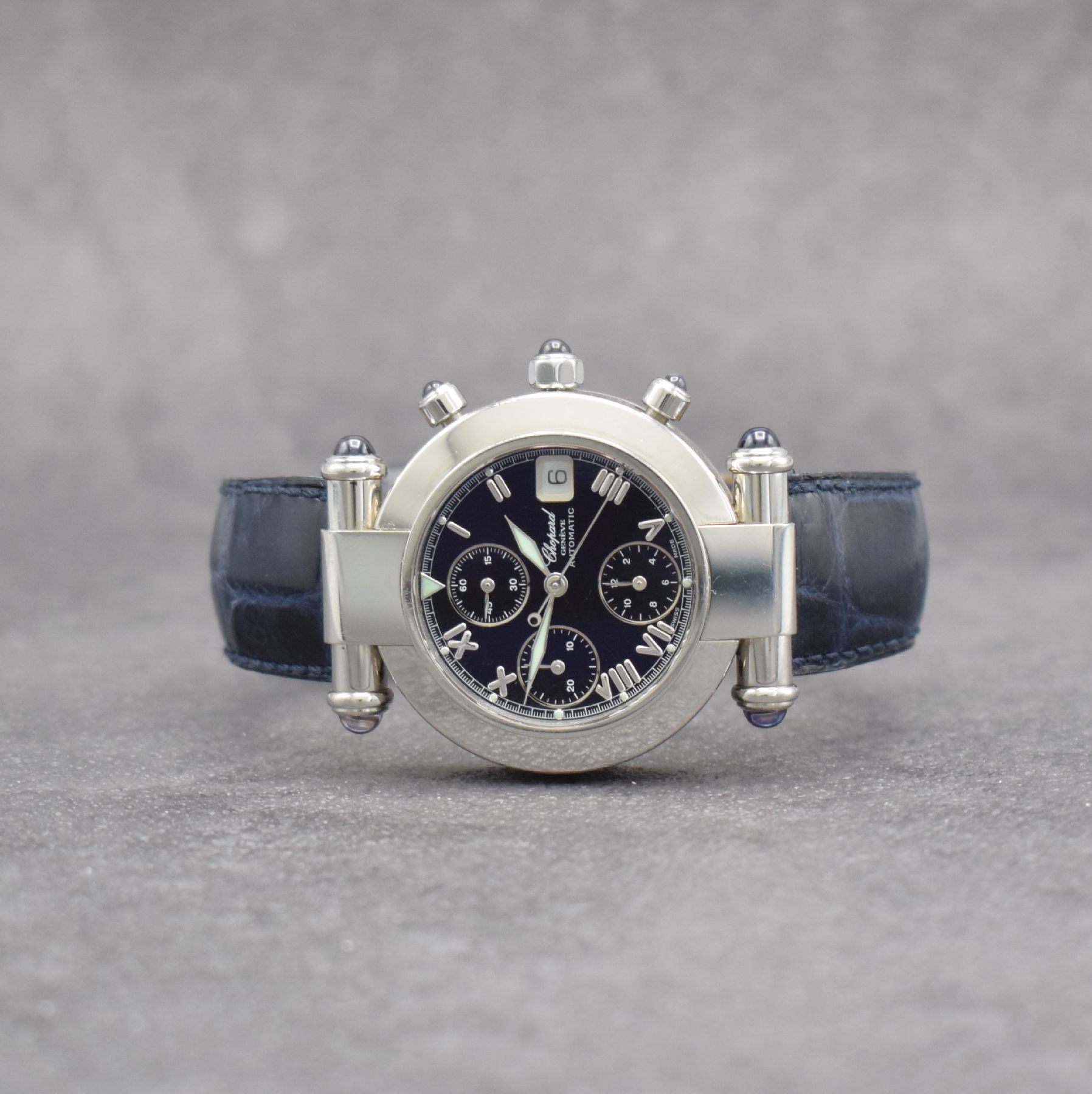 CHOPARD Armbandchronograph Imperiale Referenz 37/8209-33, Automatik, Schweiz um 2000, Boden 8-fach verschr., Lederband m. orig. Dornschl., schwarzes ...