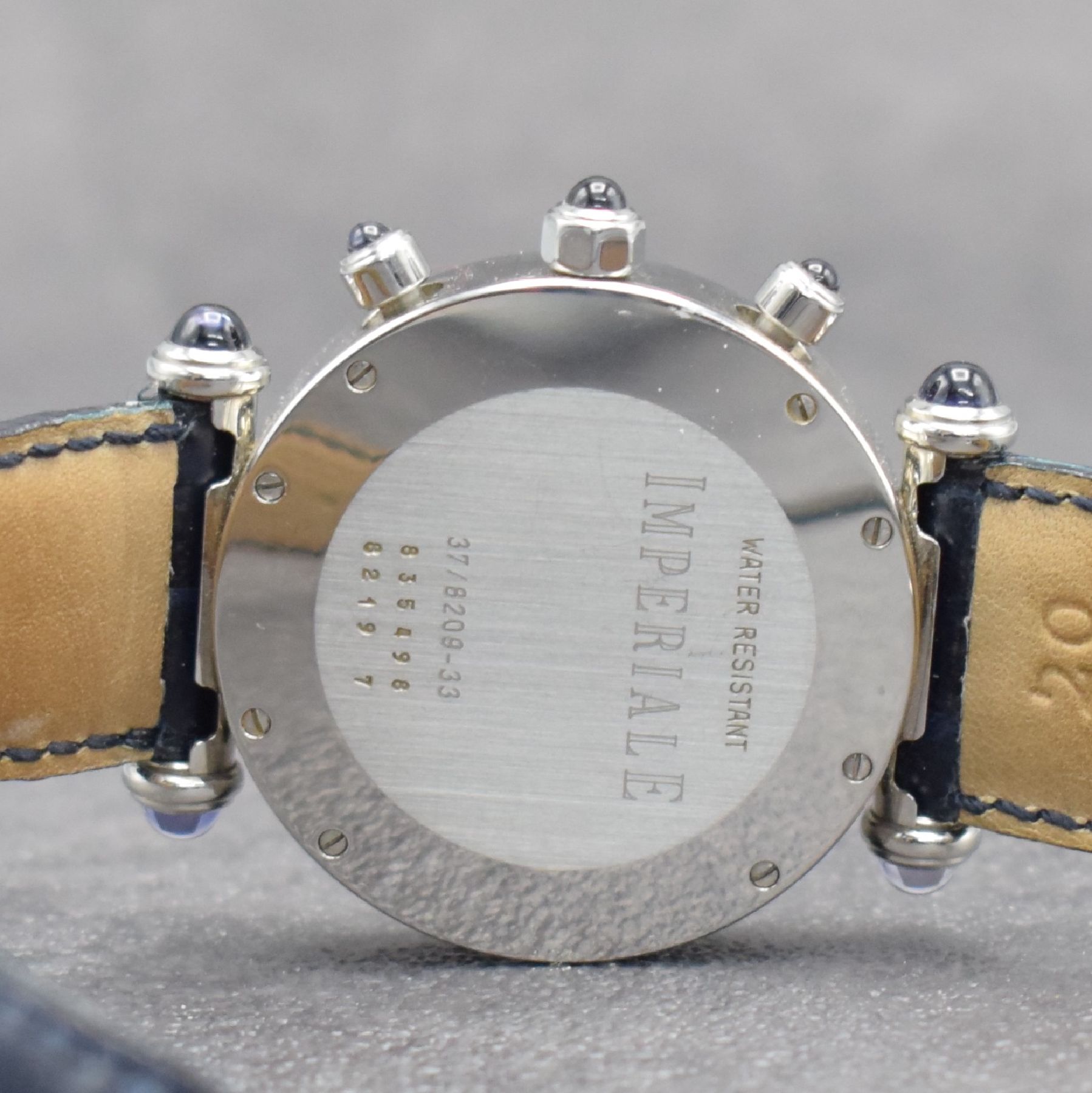 Detail e: CHOPARD Armbandchronograph Imperiale Referenz 37/8209-33, Automatik, Schweiz um 2000, Boden 8-fach verschr., Lederband m. orig. Dornschl., schwarzes ...