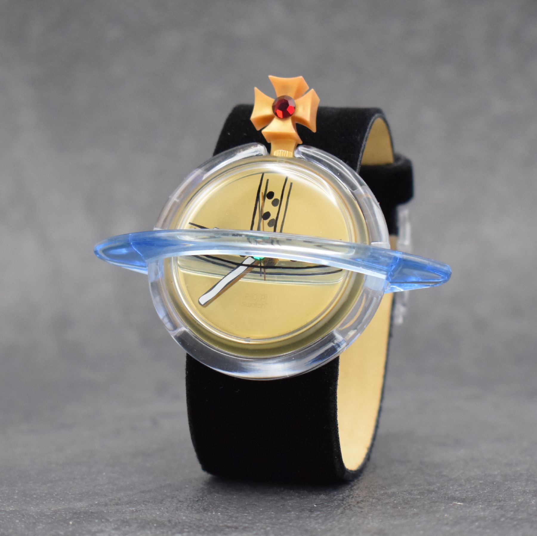 Detail c: POP SWATCH designed Vivian Westwood, Schweiz 1993, Ref. PWZ 104, quarz, auf 49.999 Stück limitiertes Sondermodell, orig. Satin- Lederband, opulentes ...