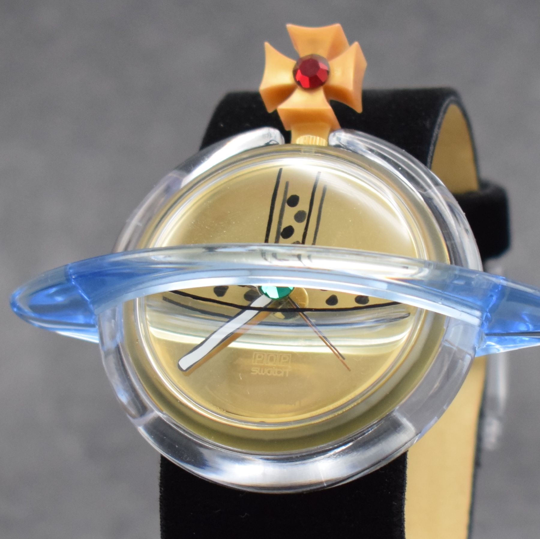 Detail d: POP SWATCH designed Vivian Westwood, Schweiz 1993, Ref. PWZ 104, quarz, auf 49.999 Stück limitiertes Sondermodell, orig. Satin- Lederband, opulentes ...