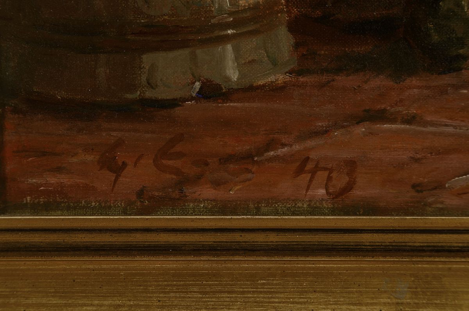 Detail a: Gustav Ernst, 1858 Elsterberg - 1945 Bad Dürkheim, Weinverkostung im Keller, reiche Schilderung des Winzers, der die Farbe des Weines genau ...