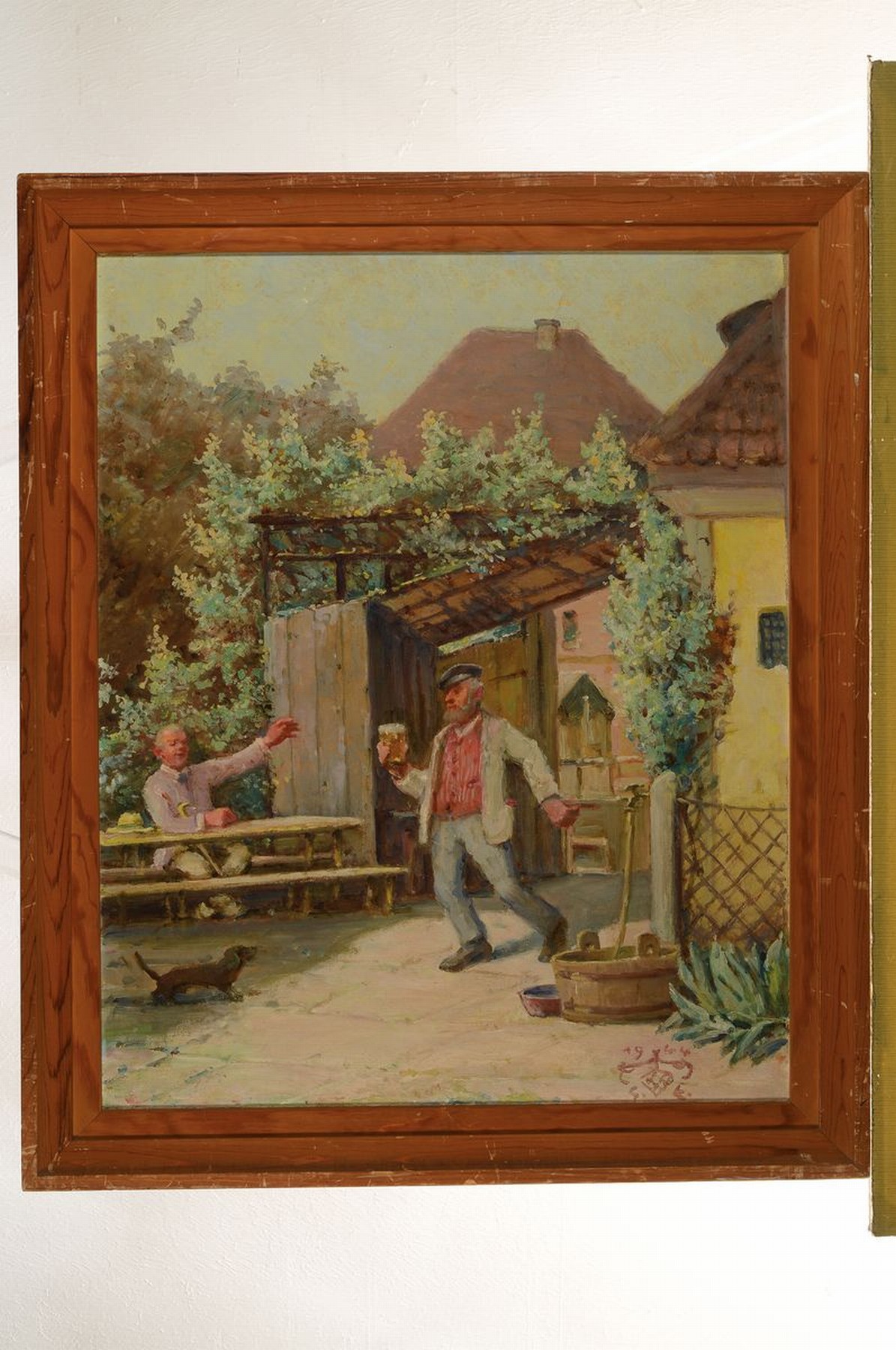 Detail k: Gustav Ernst, 1858 Elsterberg-1945 Bad Dürkheim, fröhliche und zuprostende Winzer, erzählende Schilderung, detailreiche Wiedergabe des ...