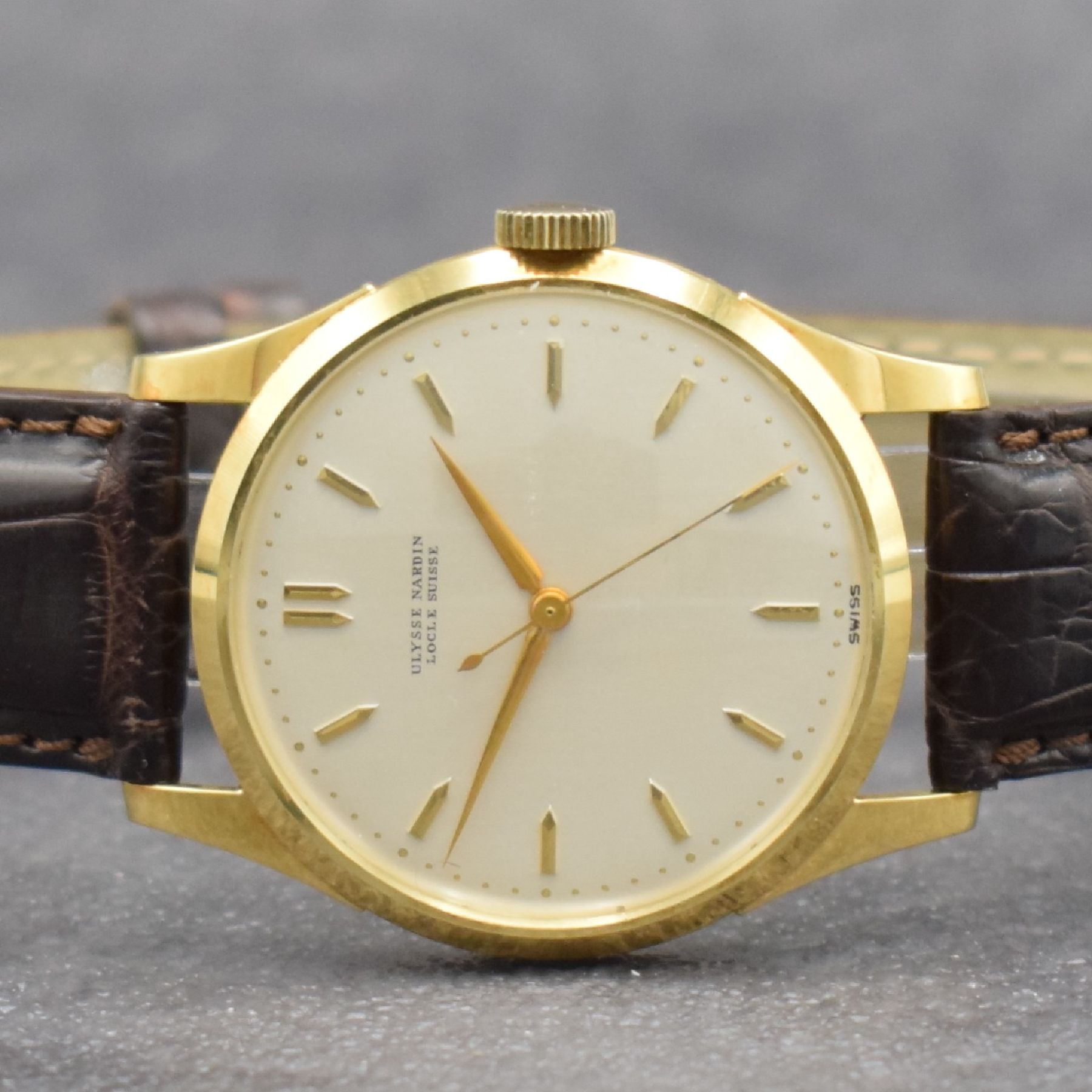 Detail a: ULYSSE NARDIN Herrenarmbanduhr mit original Etui & original Zertifikat in GG 750/000, Schweiz verk. lt. Zertifikat 07/1954, Handaufzug, 2-teil. ...