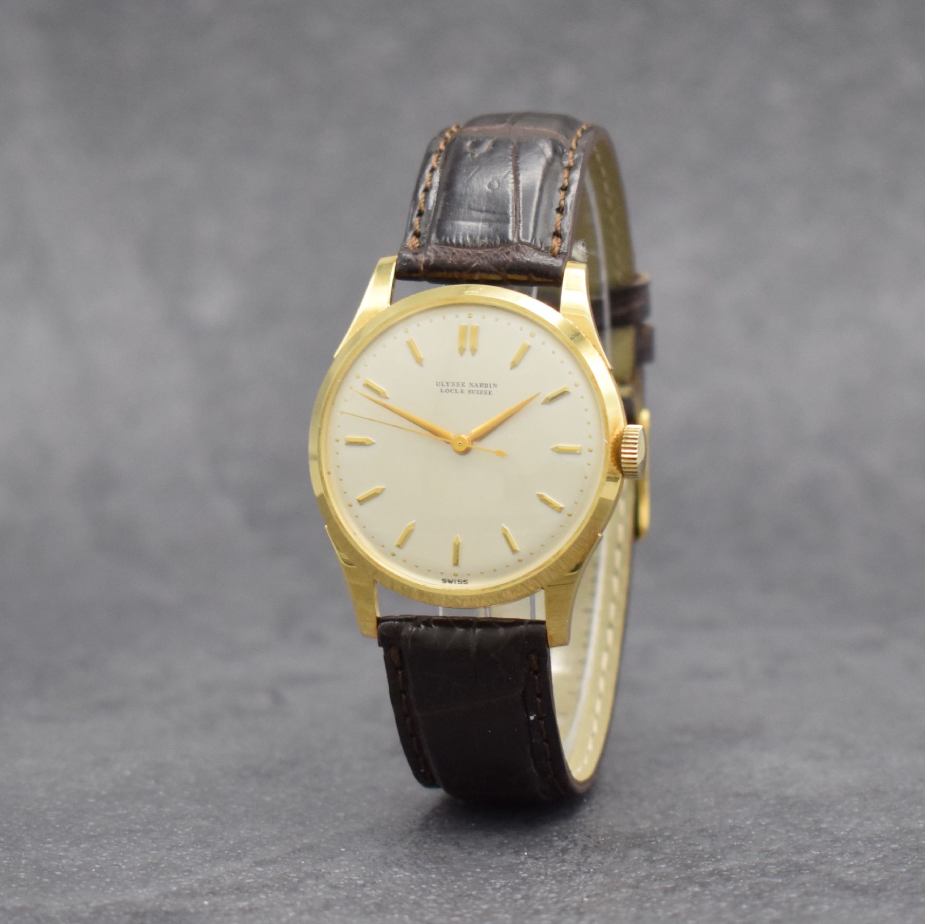 Detail b: ULYSSE NARDIN Herrenarmbanduhr mit original Etui & original Zertifikat in GG 750/000, Schweiz verk. lt. Zertifikat 07/1954, Handaufzug, 2-teil. ...