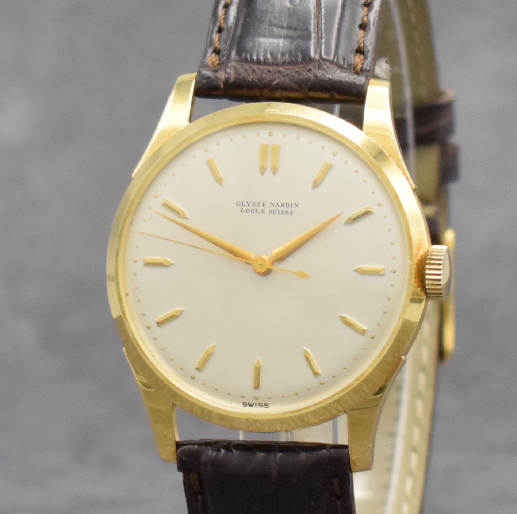 Detail c: ULYSSE NARDIN Herrenarmbanduhr mit original Etui & original Zertifikat in GG 750/000, Schweiz verk. lt. Zertifikat 07/1954, Handaufzug, 2-teil. ...