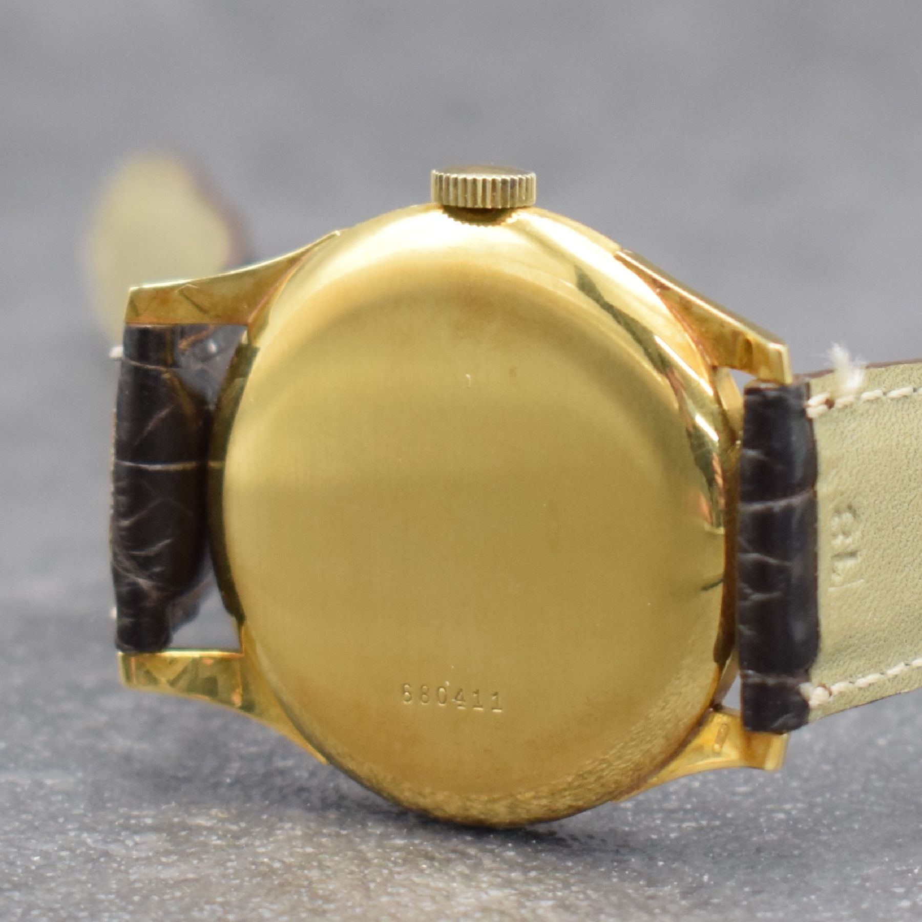 Detail e: ULYSSE NARDIN Herrenarmbanduhr mit original Etui & original Zertifikat in GG 750/000, Schweiz verk. lt. Zertifikat 07/1954, Handaufzug, 2-teil. ...