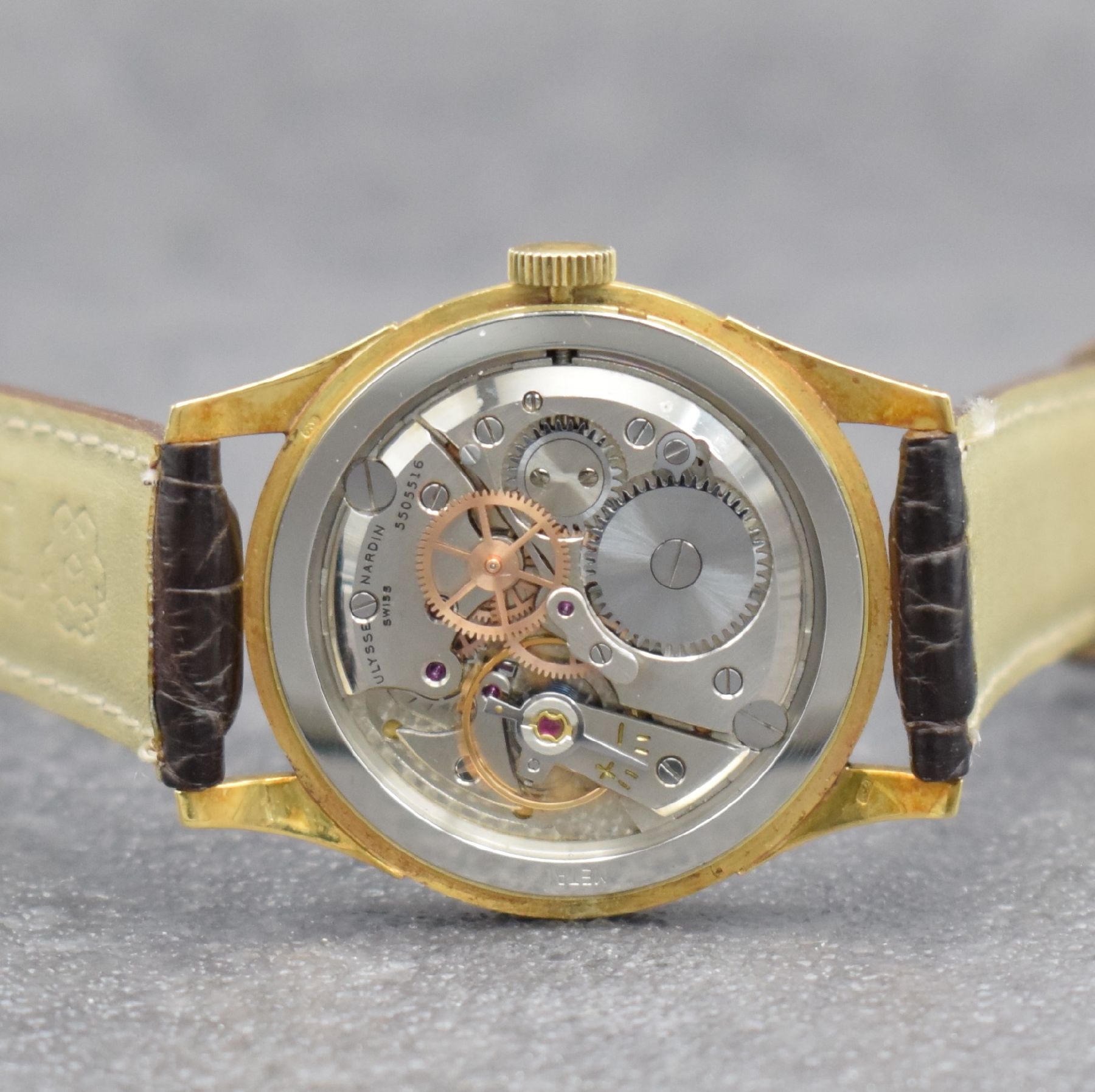 Detail f: ULYSSE NARDIN Herrenarmbanduhr mit original Etui & original Zertifikat in GG 750/000, Schweiz verk. lt. Zertifikat 07/1954, Handaufzug, 2-teil. ...