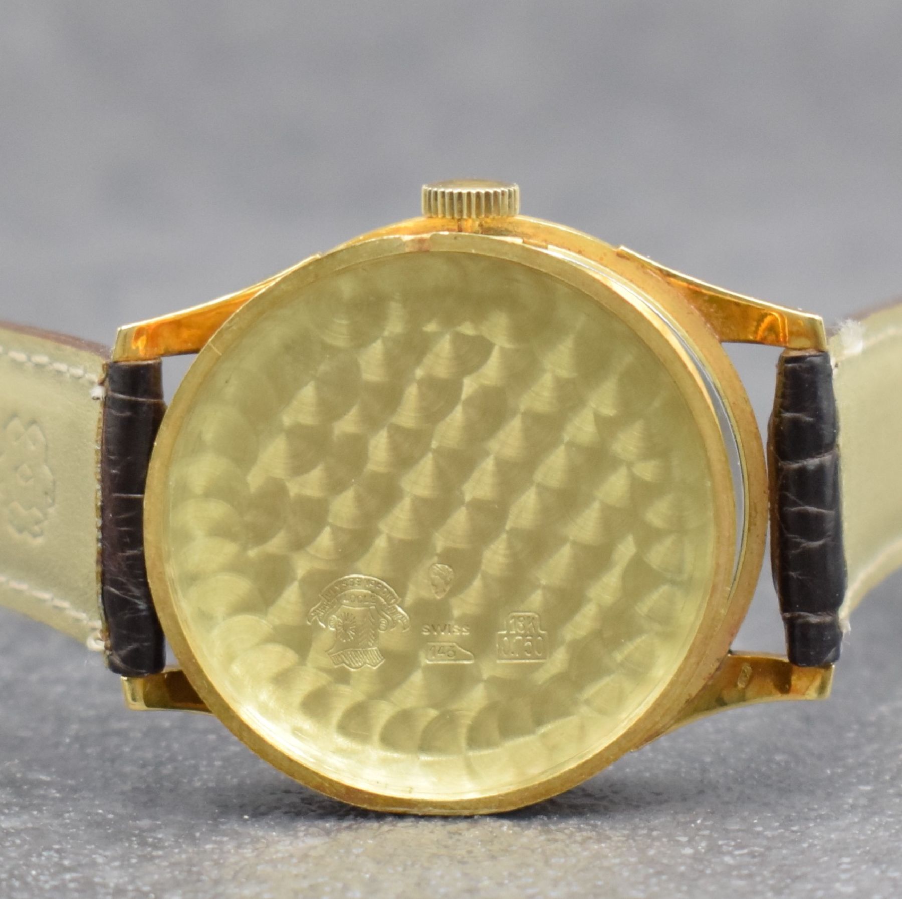 Detail g: ULYSSE NARDIN Herrenarmbanduhr mit original Etui & original Zertifikat in GG 750/000, Schweiz verk. lt. Zertifikat 07/1954, Handaufzug, 2-teil. ...